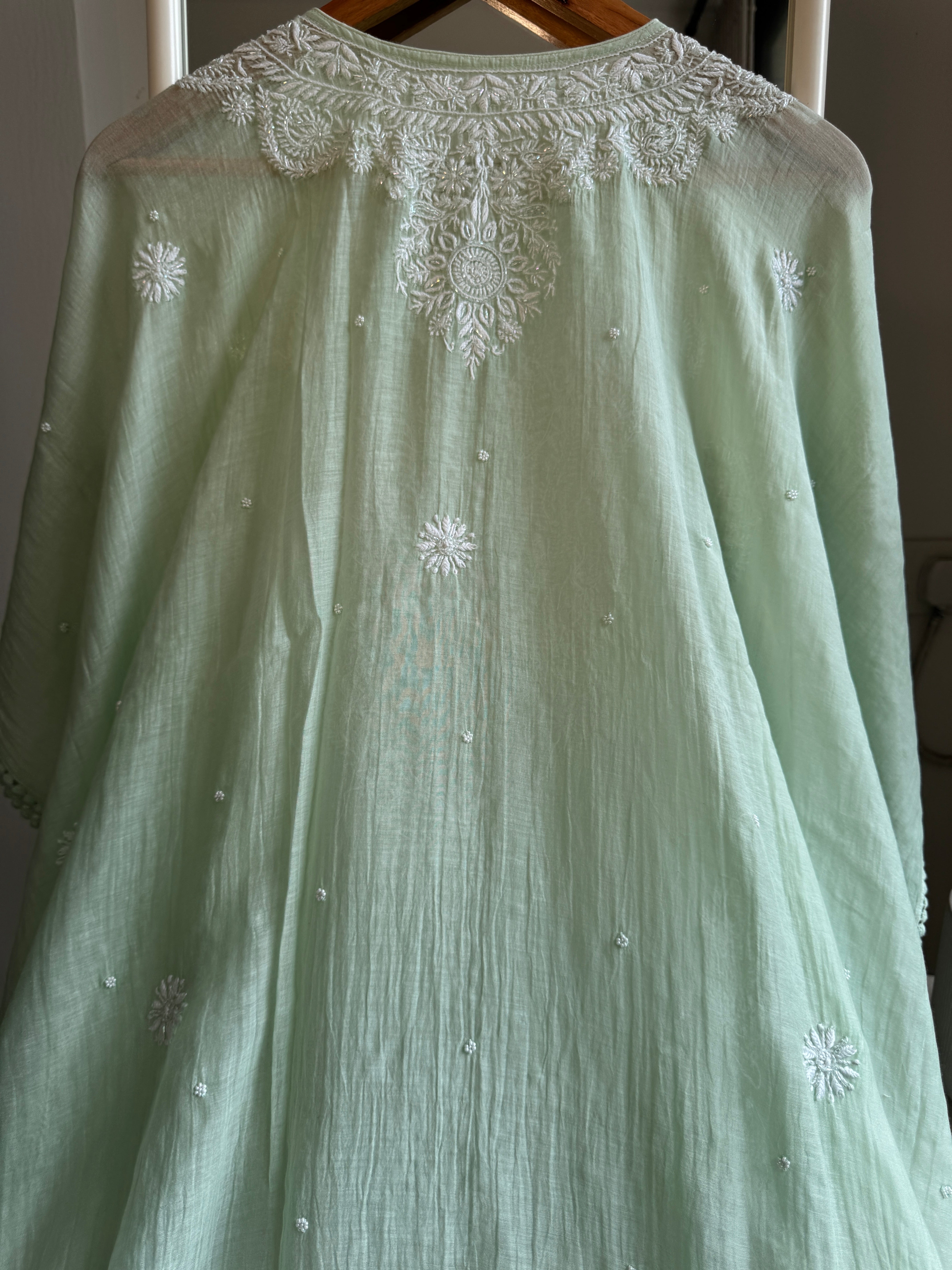 Mul Chanderi Chikankari Kaftan - Green ARIAA CHIKANKARI 