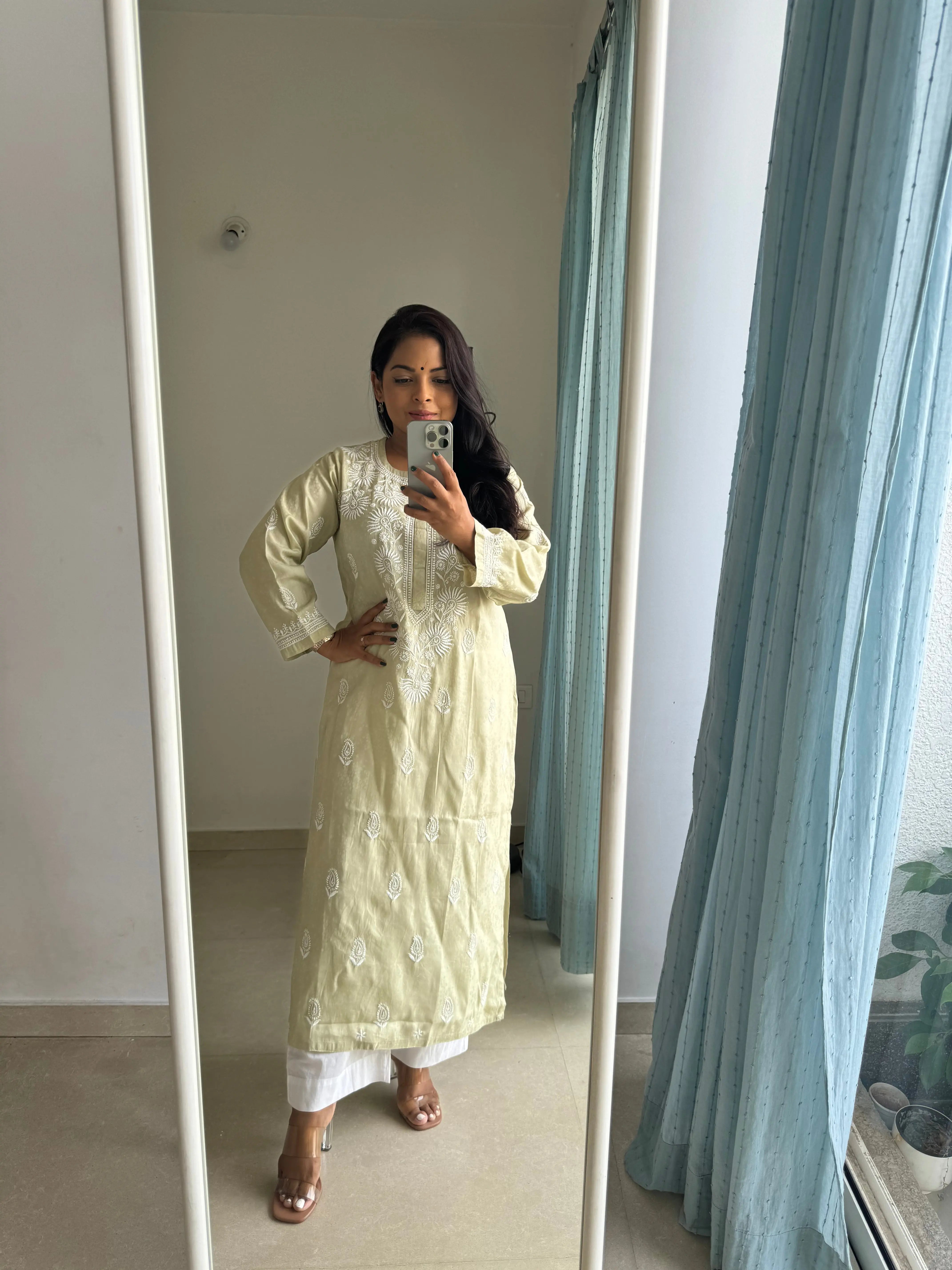 Cotton Chikankari Kurti -  Pista Green ARIAA CHIKANKARI 