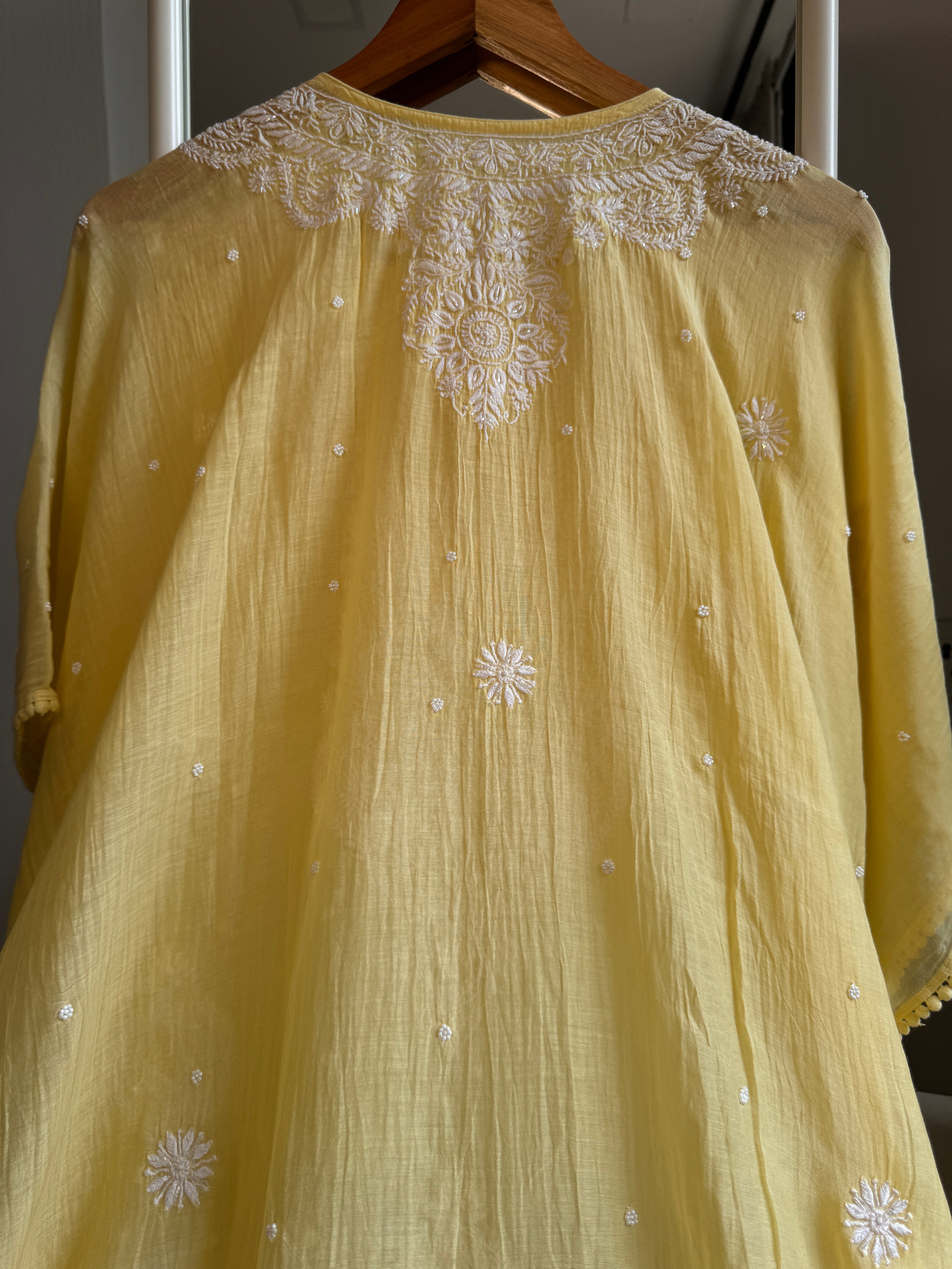 Mul Chanderi Chikankari Kaftan - Yellow ARIAA CHIKANKARI 