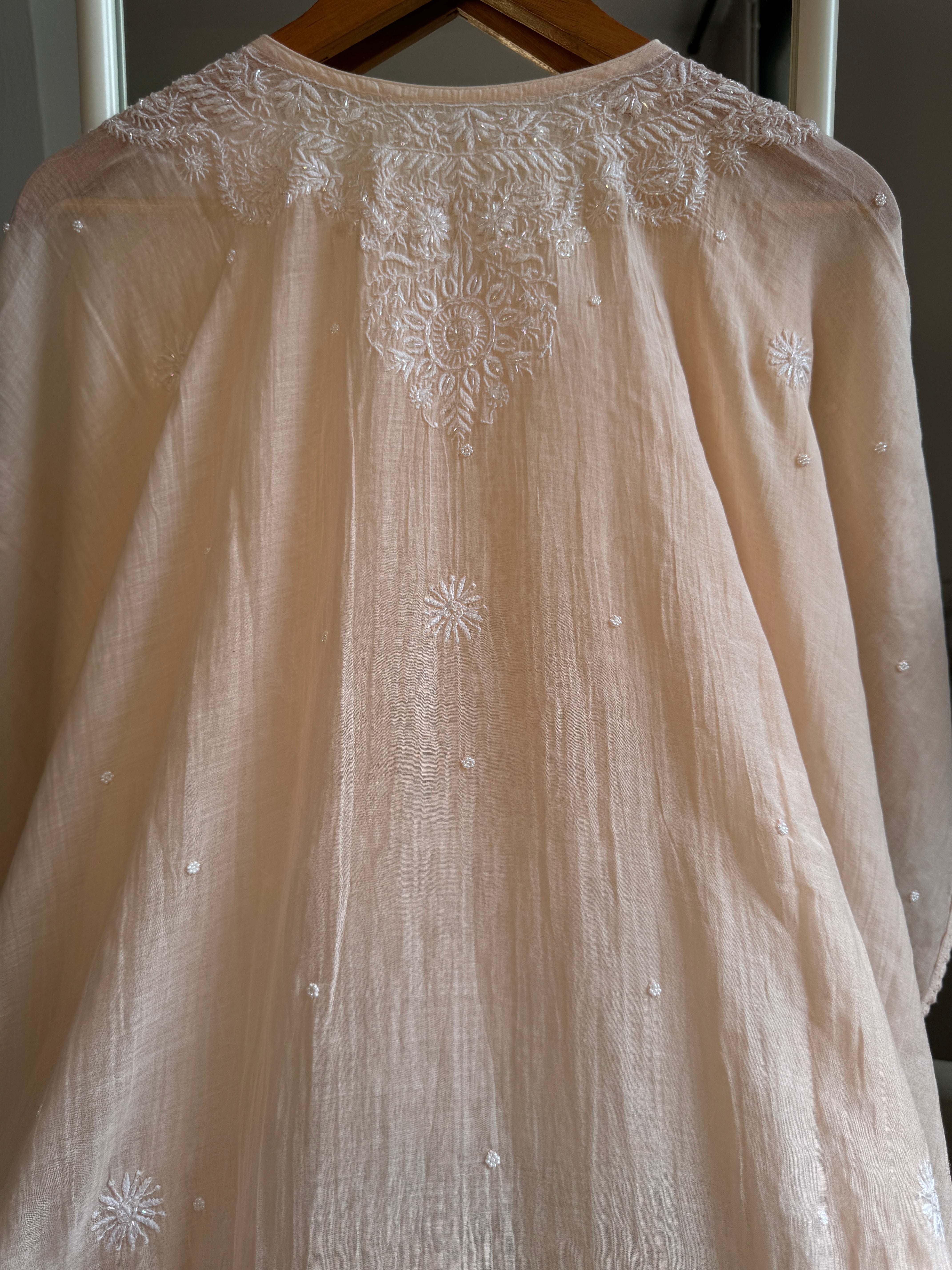 Mul Chanderi Chikankari Kaftan - Blush peach ARIAA CHIKANKARI 
