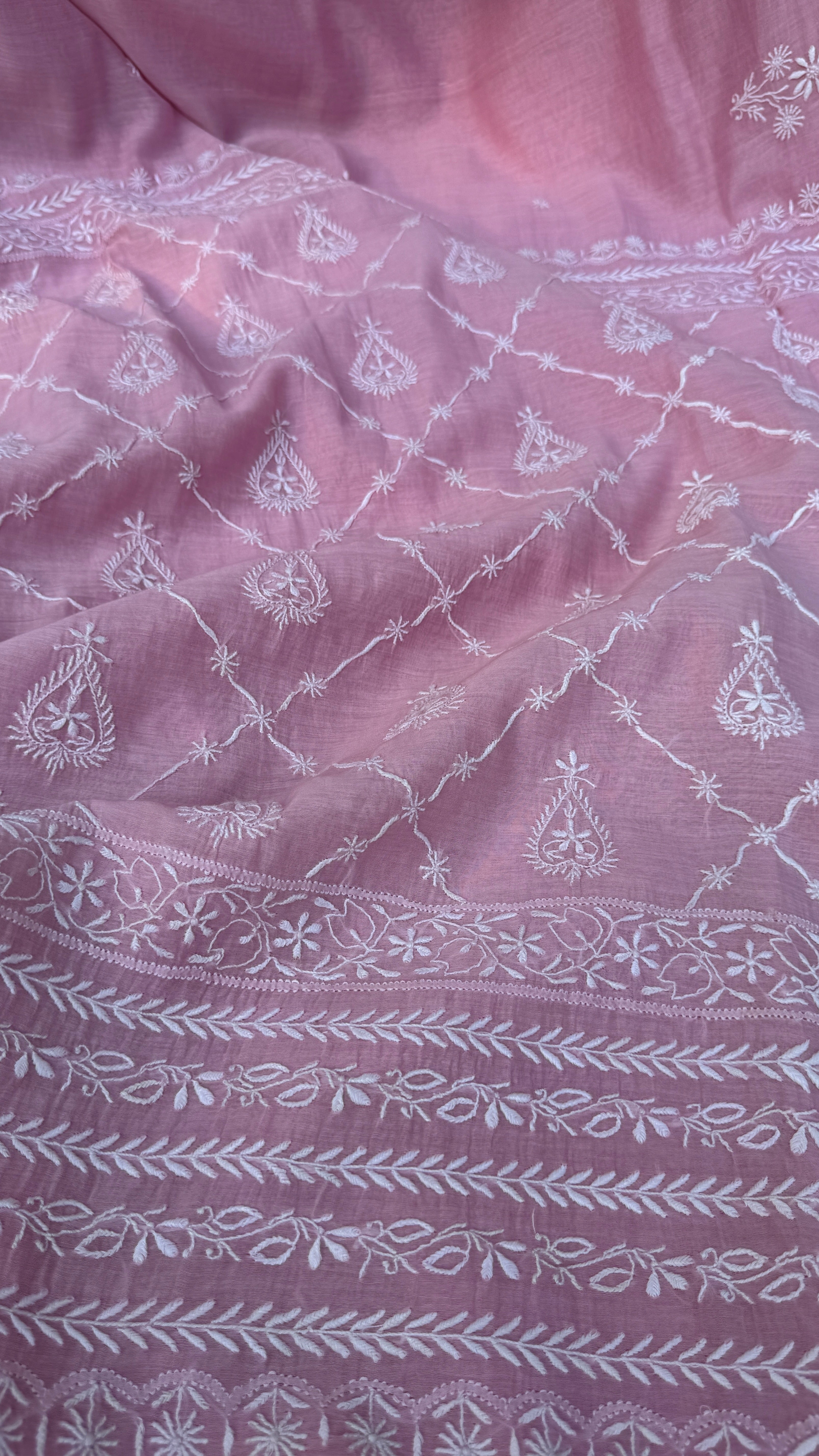 Pure Mul Chanderi Chikankari saree in Mauve