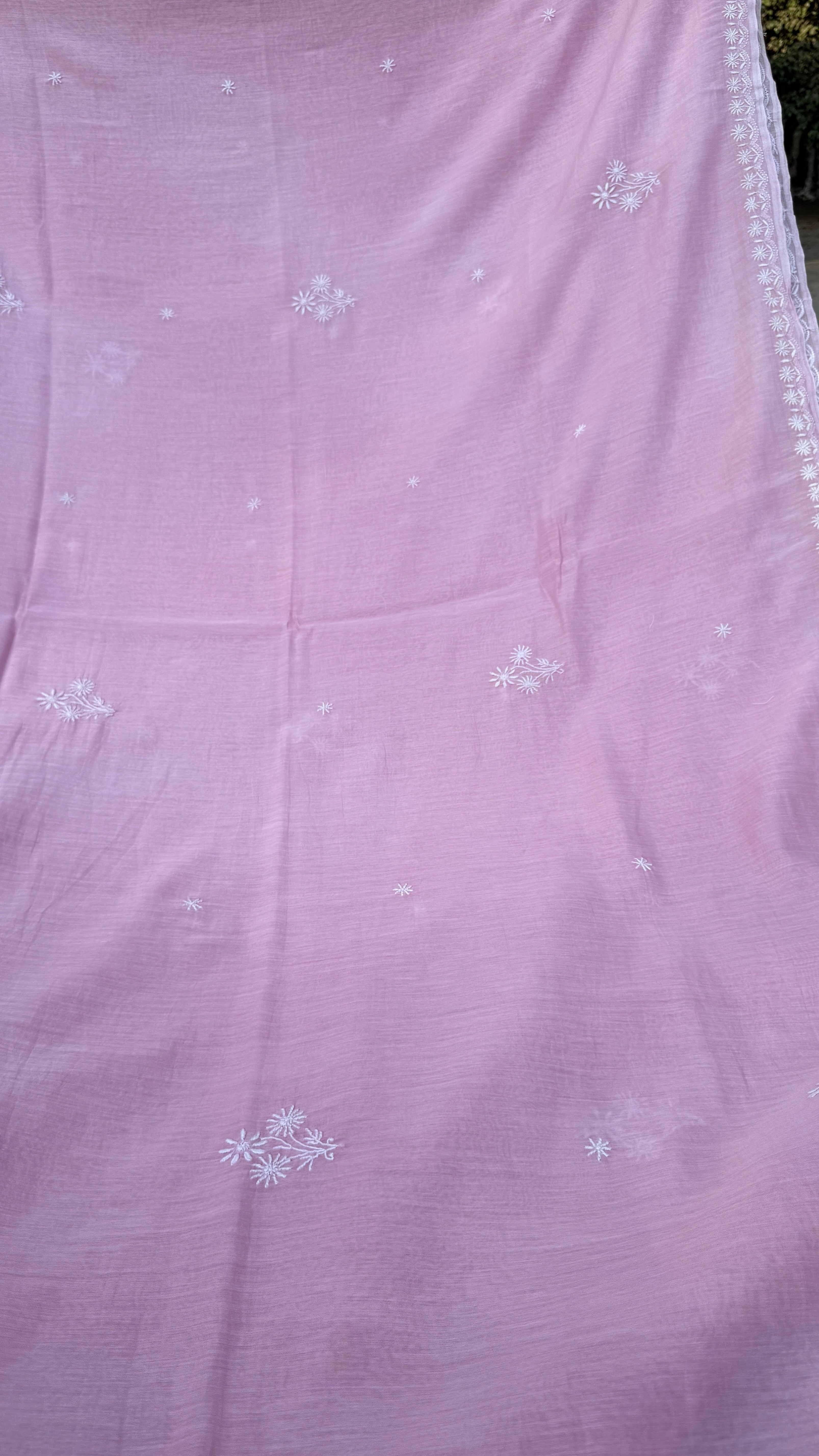 Pure Mul Chanderi Chikankari saree in Mauve