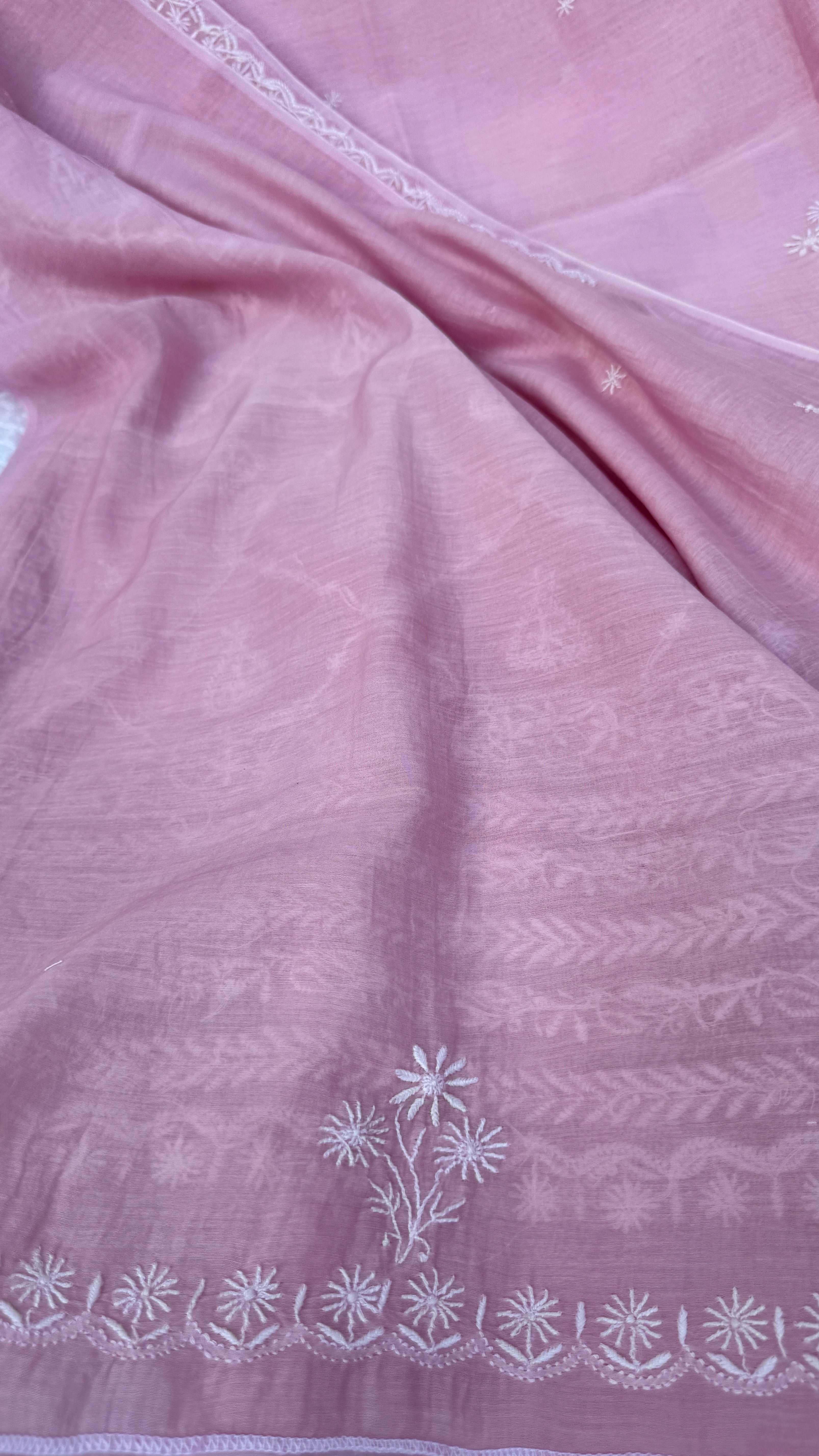 Pure Mul Chanderi Chikankari saree in Mauve