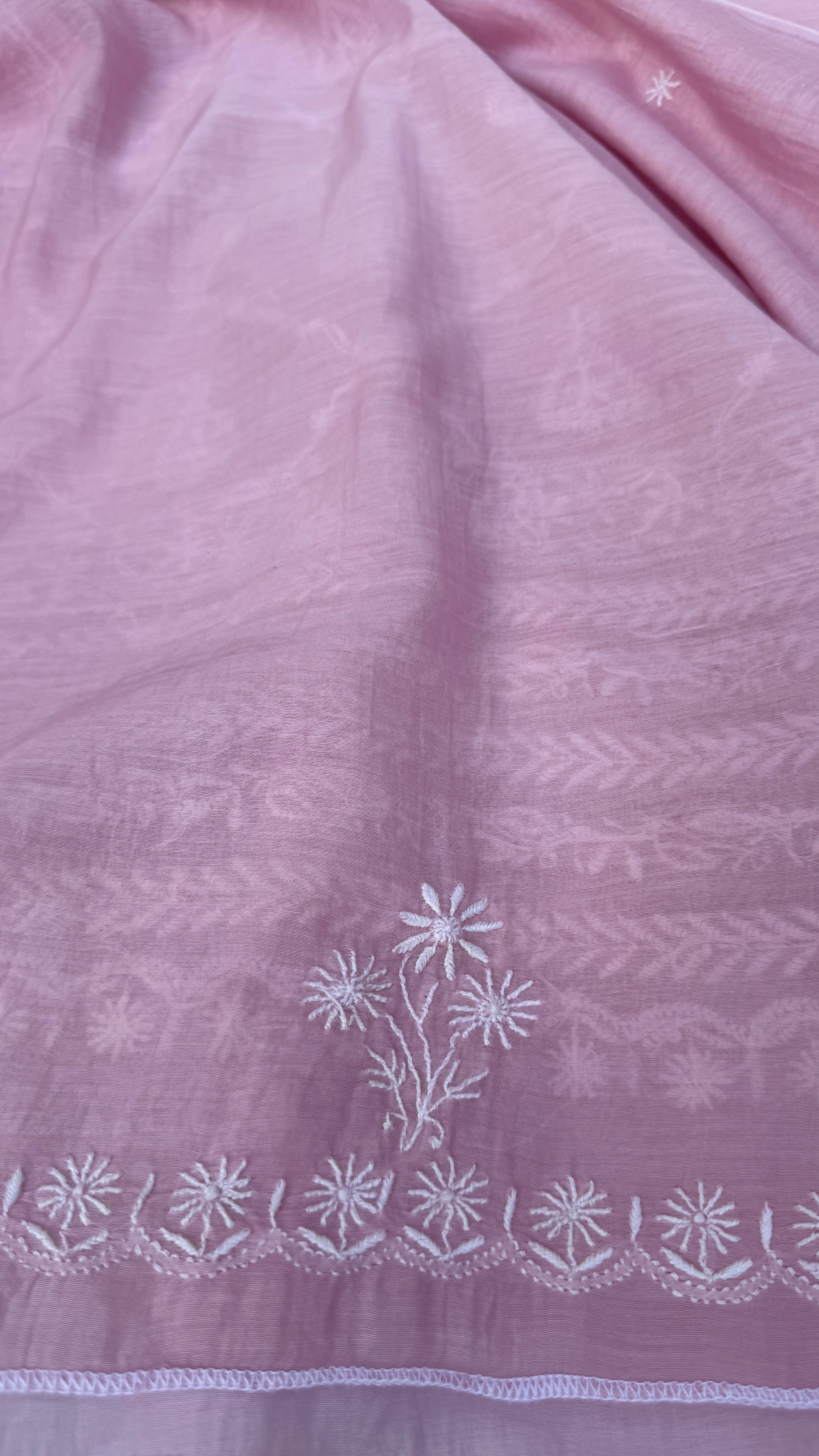 Pure Mul Chanderi Chikankari saree in Mauve