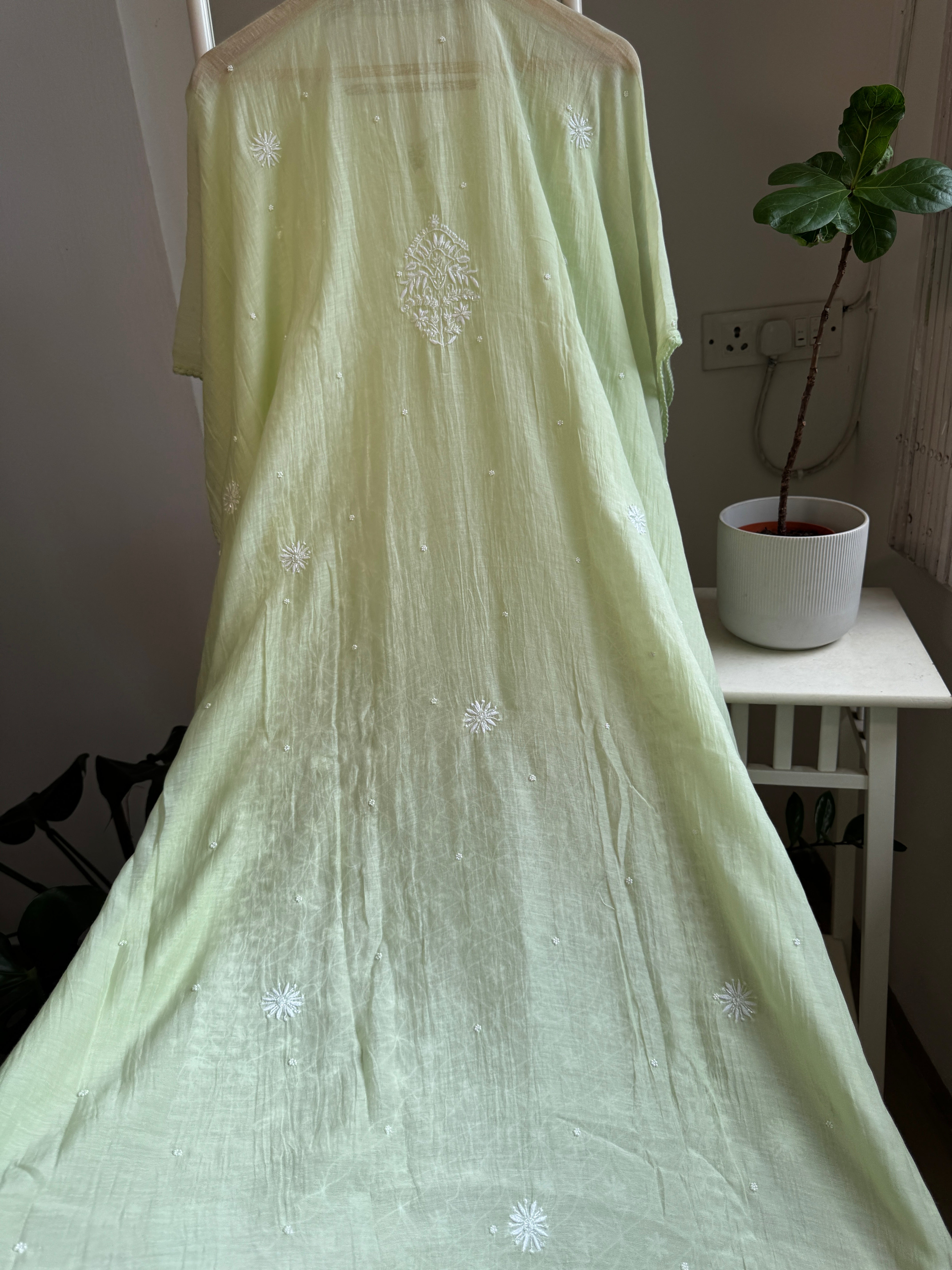 Mul Chanderi Chikankari Kaftan - Green ARIAA CHIKANKARI 