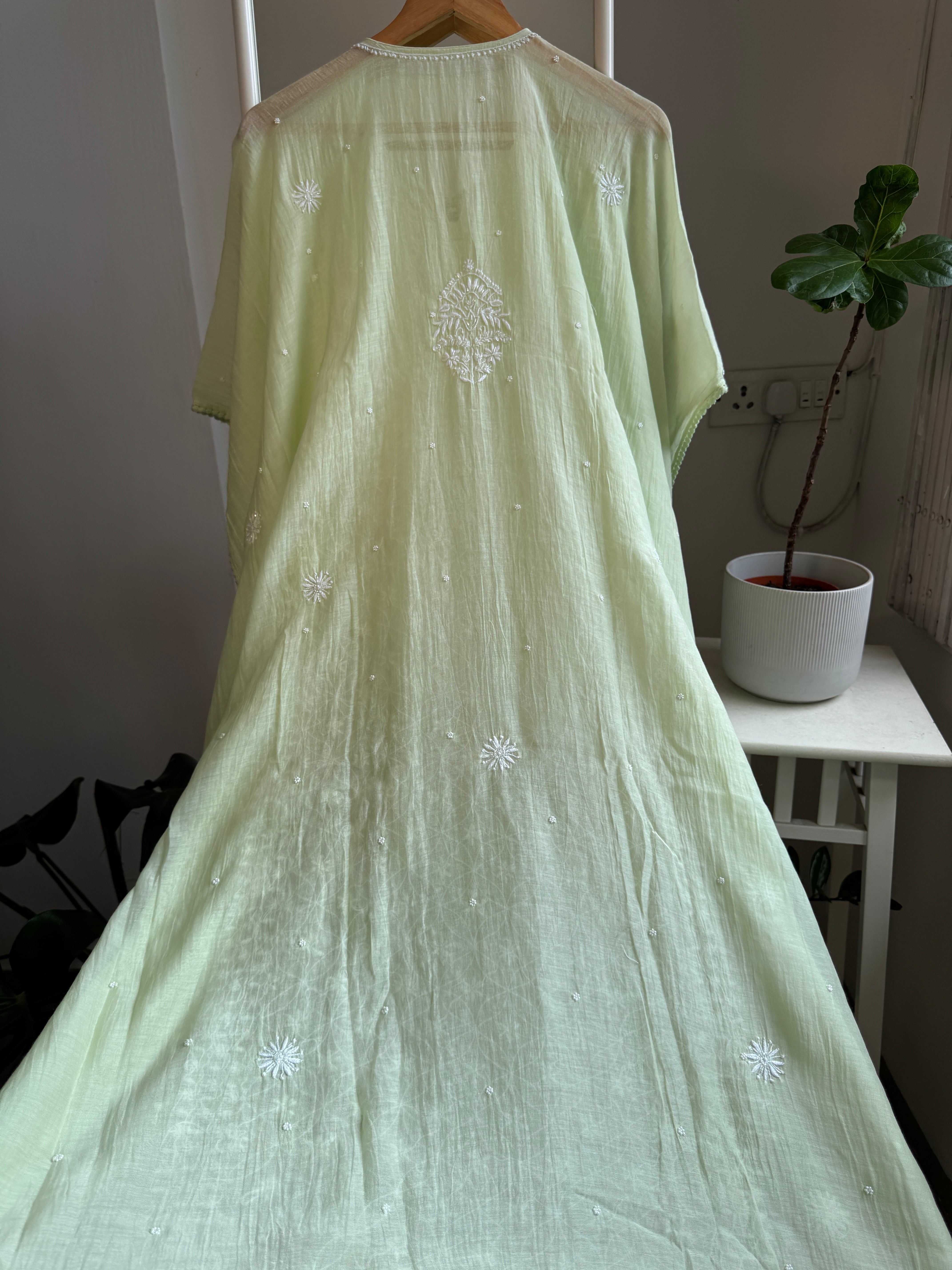 Mul Chanderi Chikankari Kaftan - Green ARIAA CHIKANKARI 