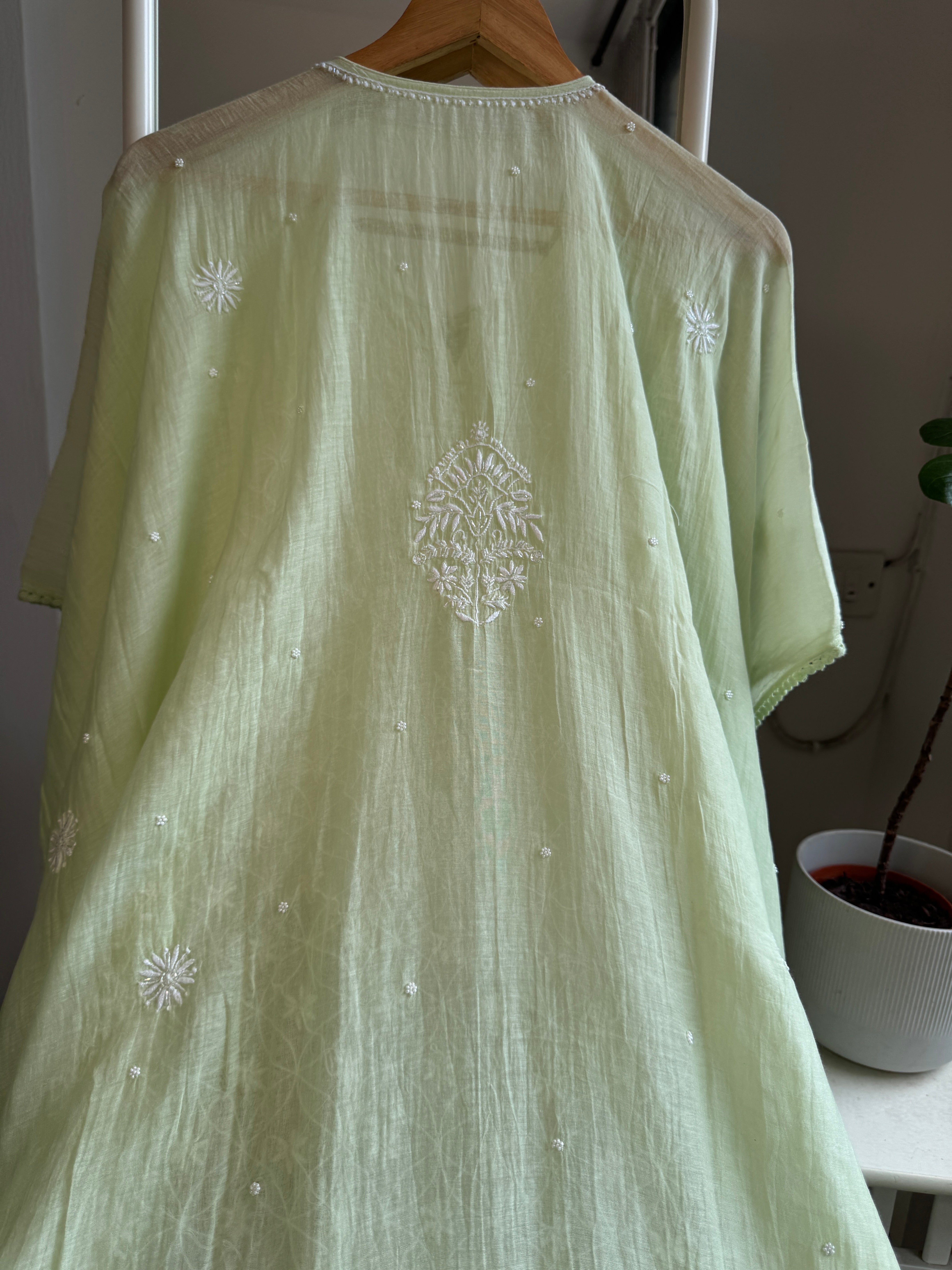 Mul Chanderi Chikankari Kaftan - Green ARIAA CHIKANKARI 
