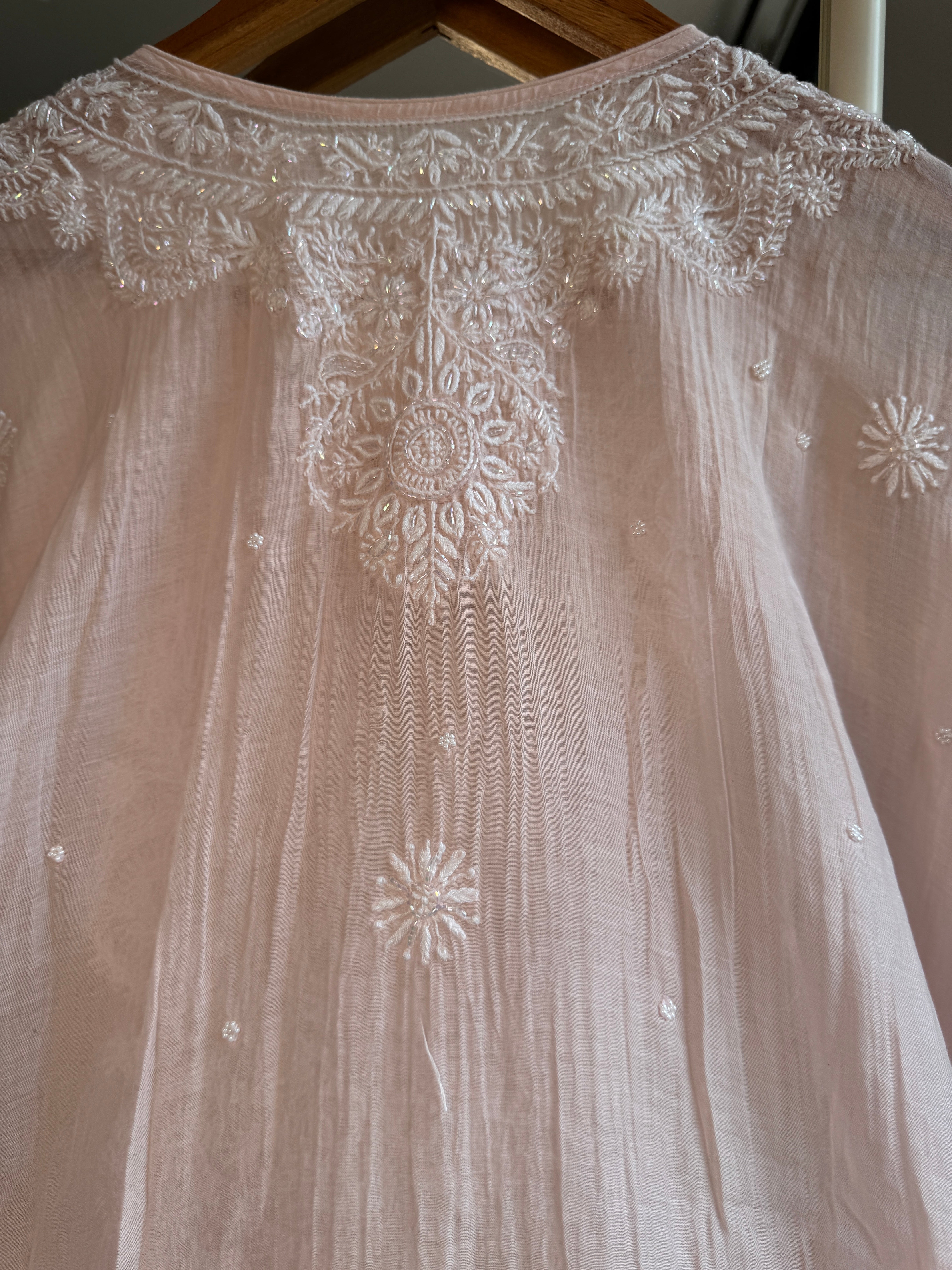 Mul Chanderi Chikankari Kaftan - Pale Pink ARIAA CHIKANKARI 