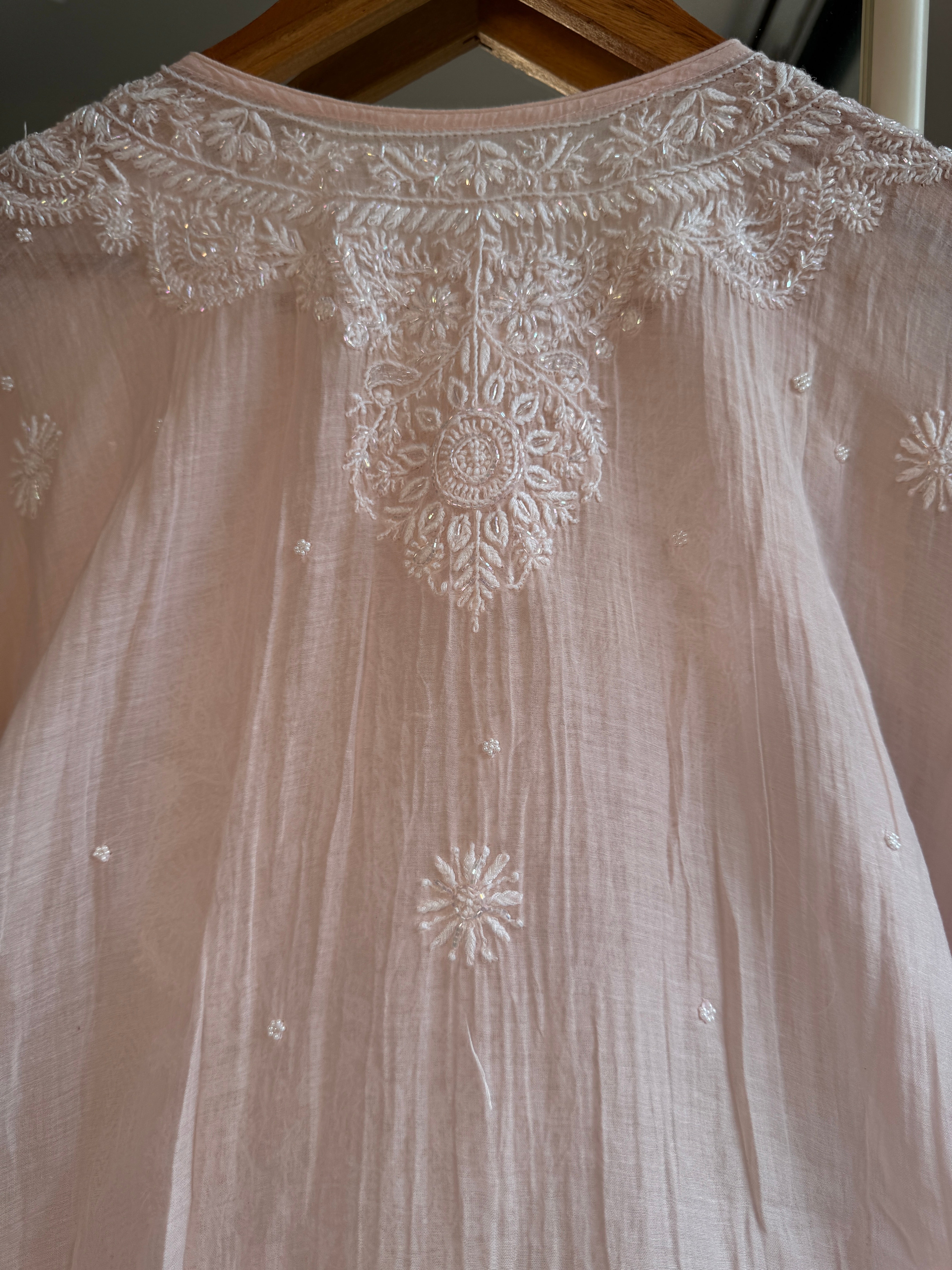 Mul Chanderi Chikankari Kaftan - Pale Pink ARIAA CHIKANKARI 