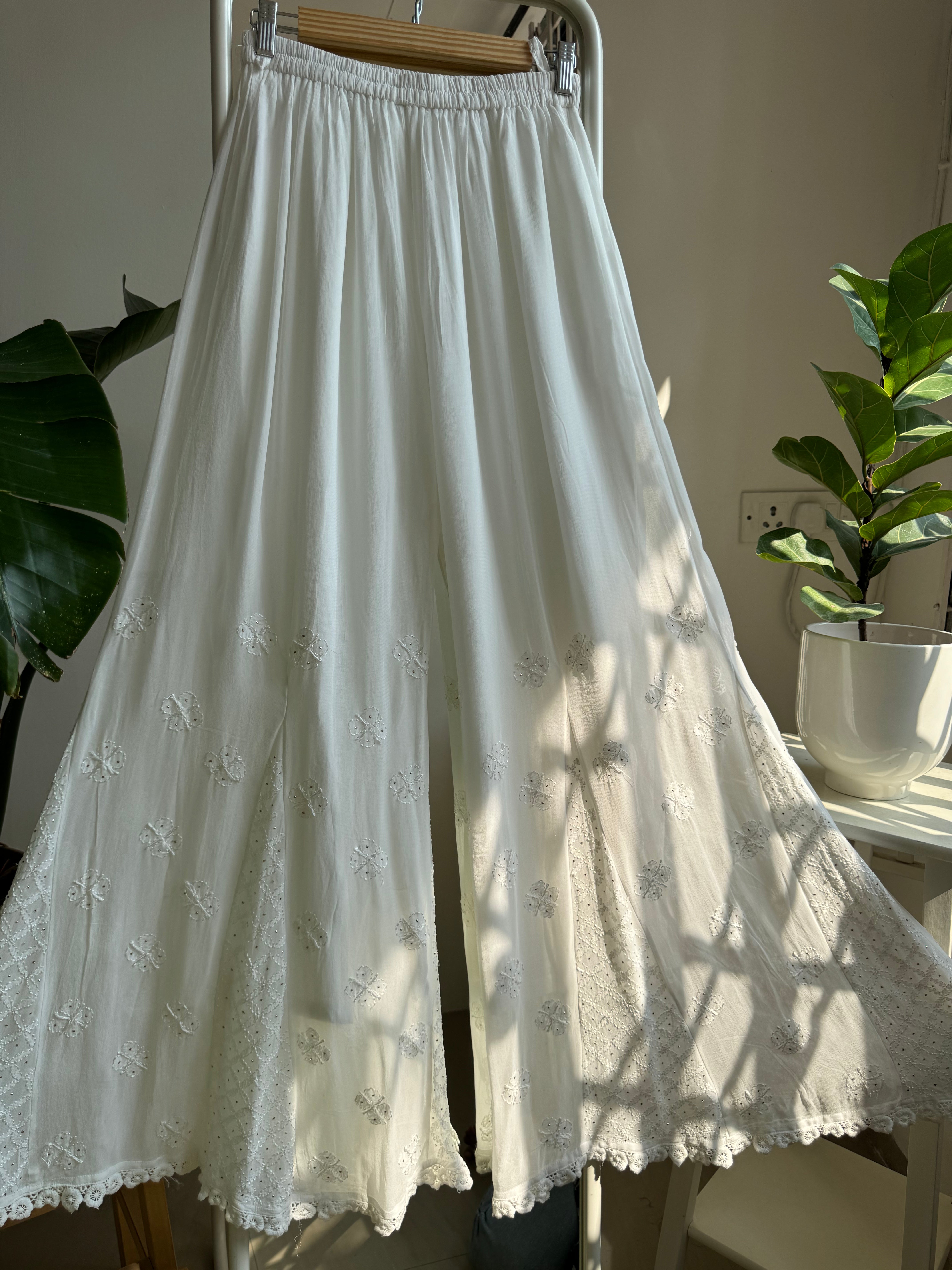 Chikankari Plazzo with mukaish - Flare ARIAA CHIKANKARI 
