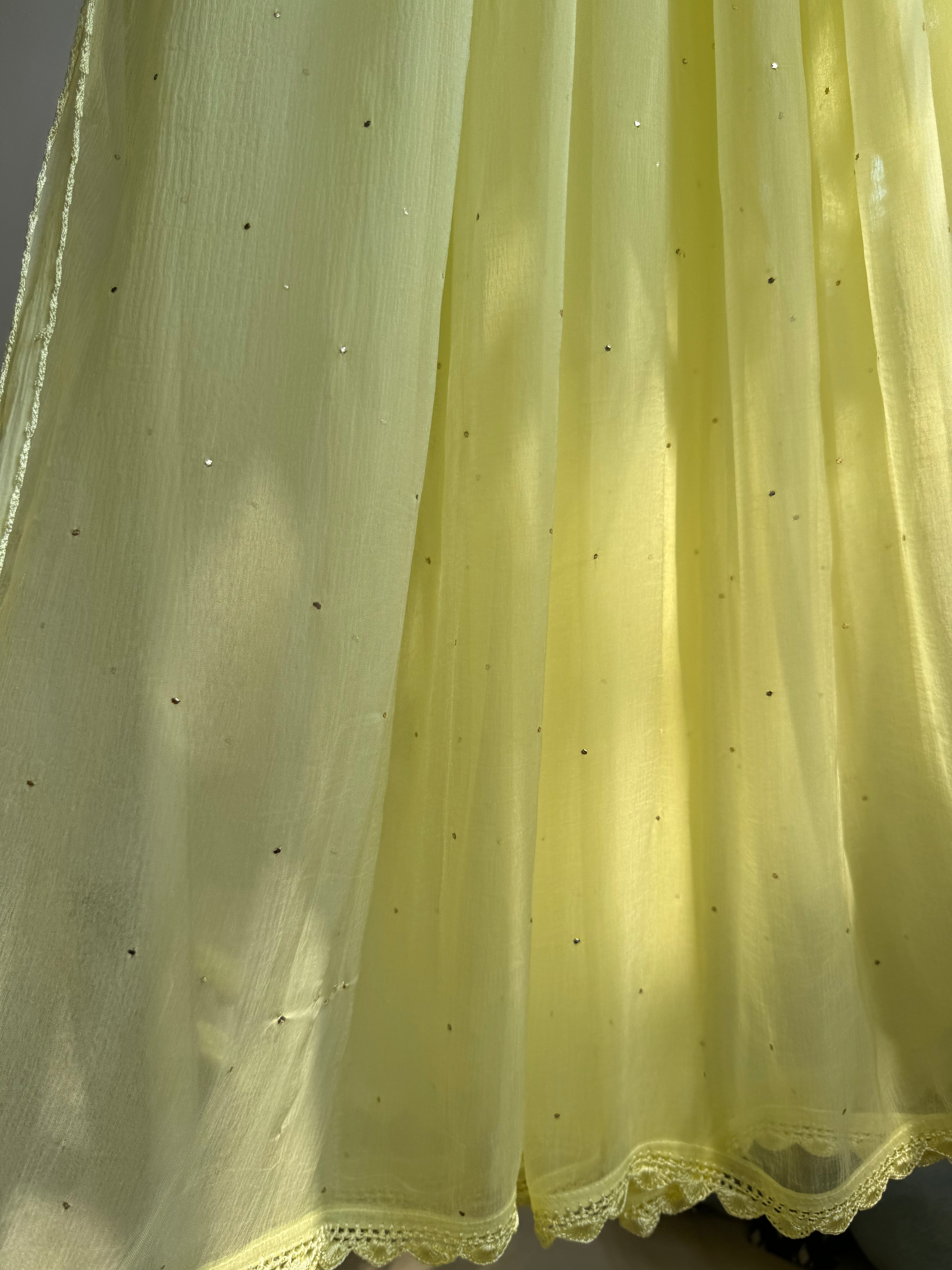 Chiffon Dupatta With Mukaish work - Lemon Yellow ARIAA CHIKANKARI 