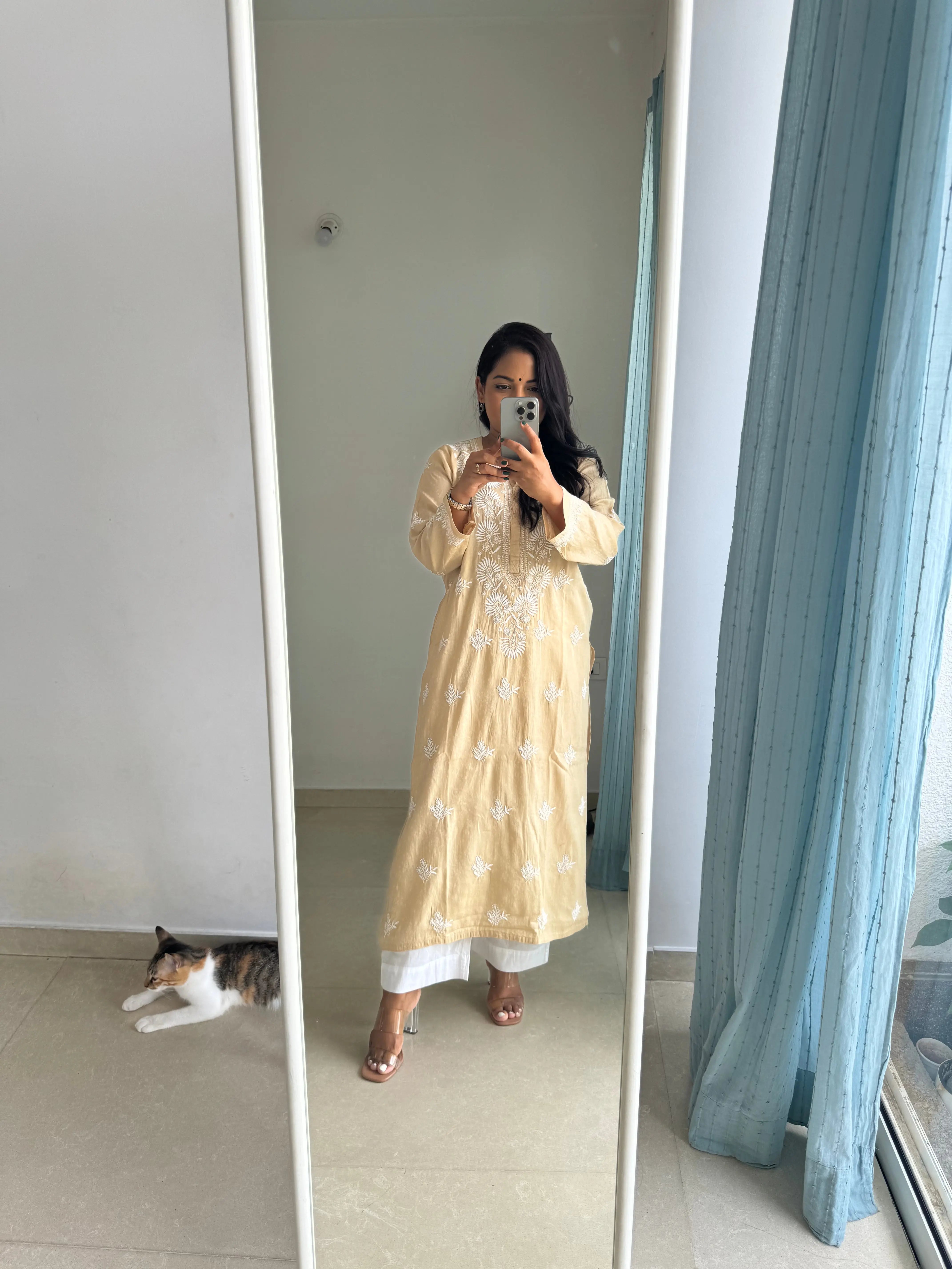 Cotton Chikankari Kurti -  Gold ARIAA CHIKANKARI 