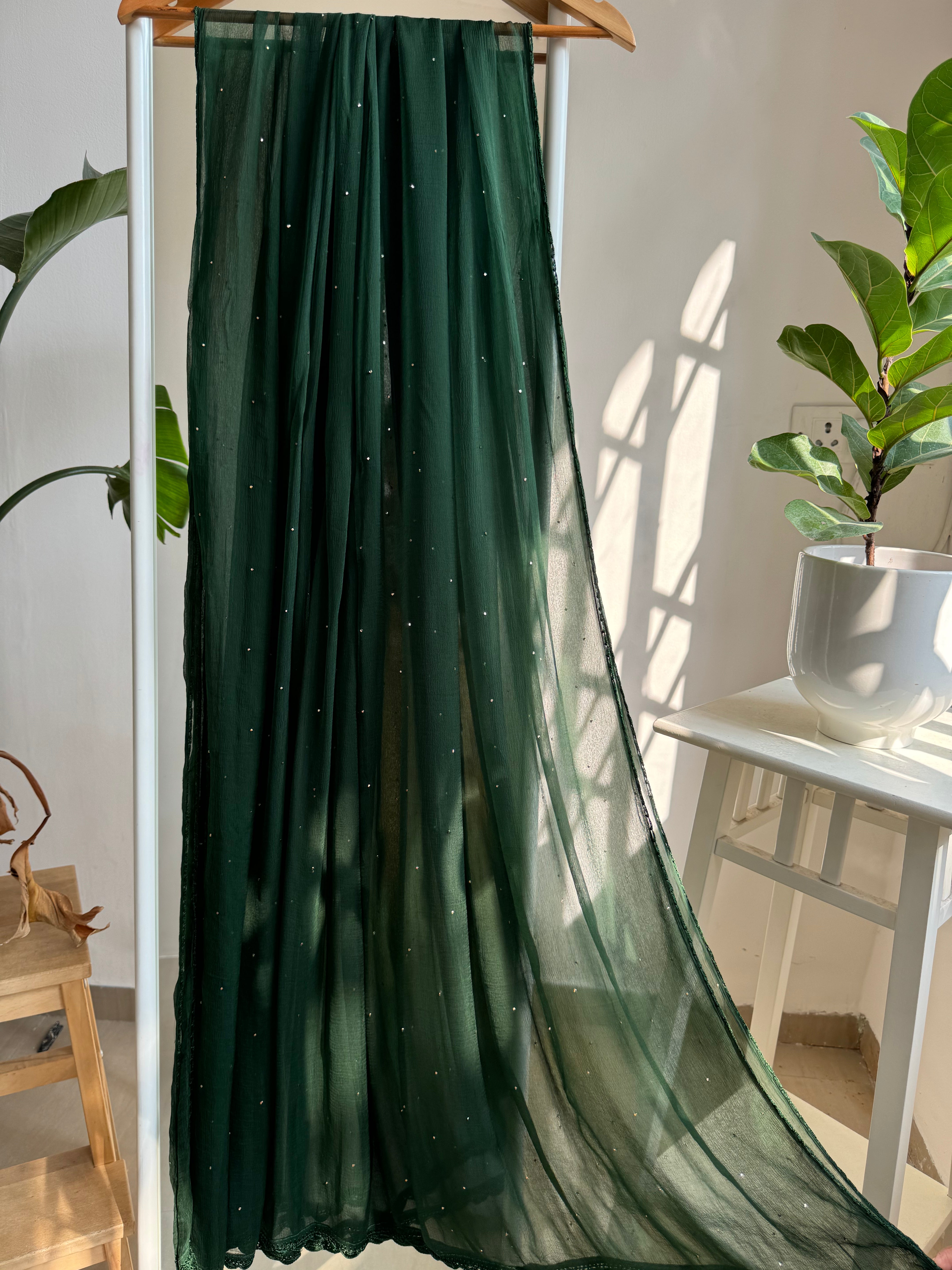 Chiffon Dupatta With Mukaish work - Pine Green ARIAA CHIKANKARI 