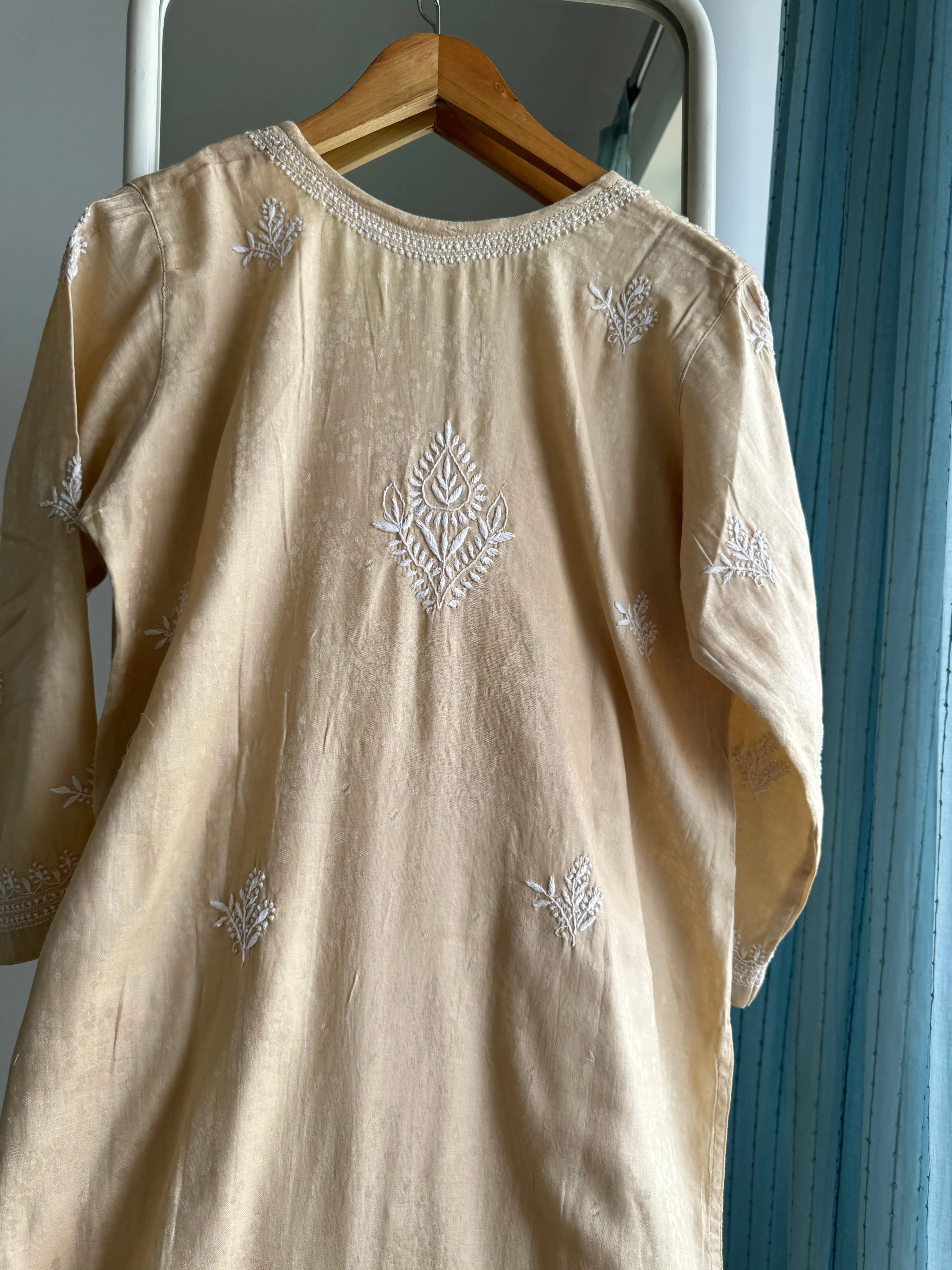 Cotton Chikankari Kurti -  Gold ARIAA CHIKANKARI 