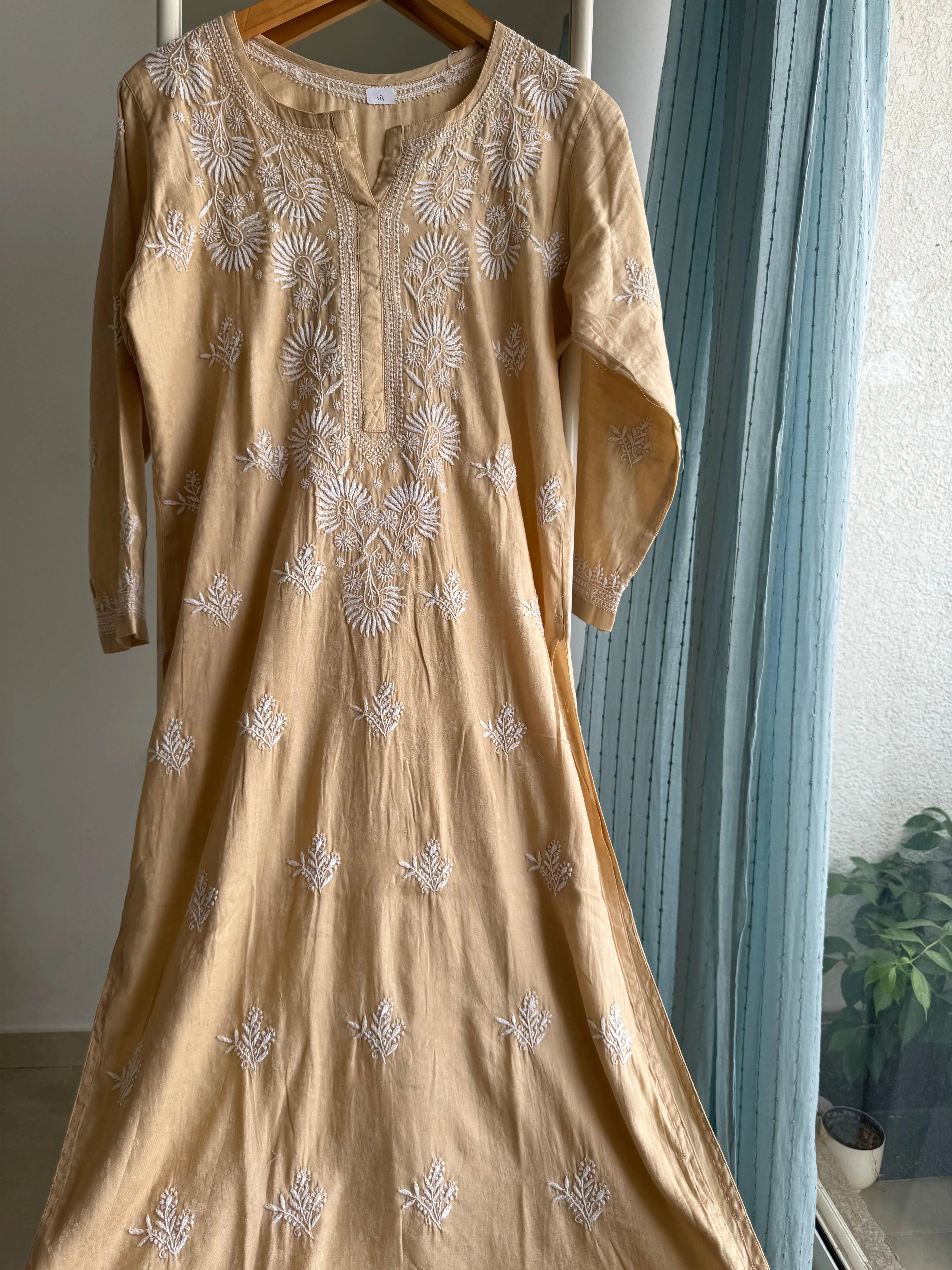 Cotton Chikankari Kurti -  Gold ARIAA CHIKANKARI 