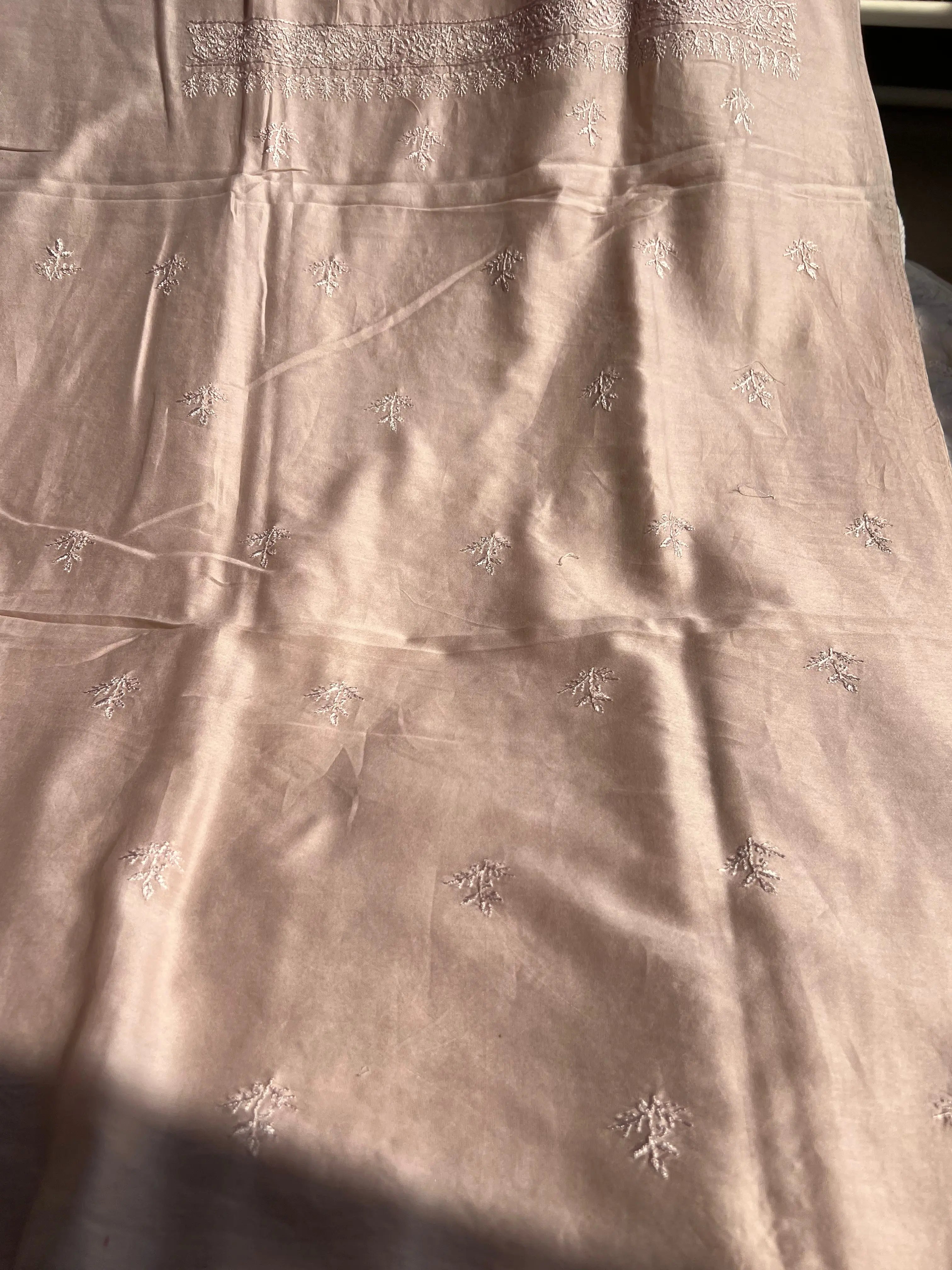 Chanderi Chikankari Kurta Length - Mens- Pale pink ARIAA CHIKANKARI 