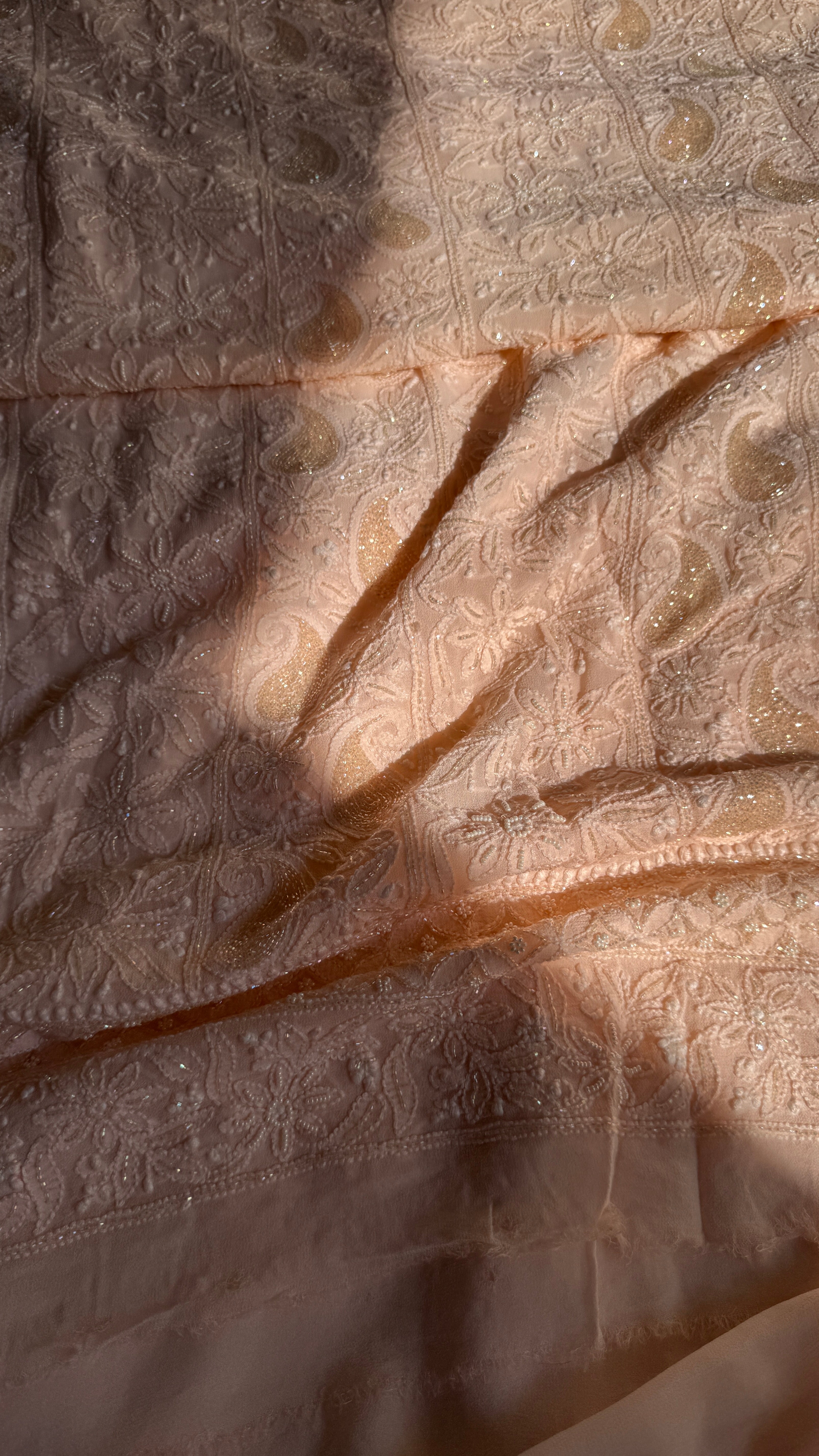 Viscose Chikankari Length with Dupatta - Peach
