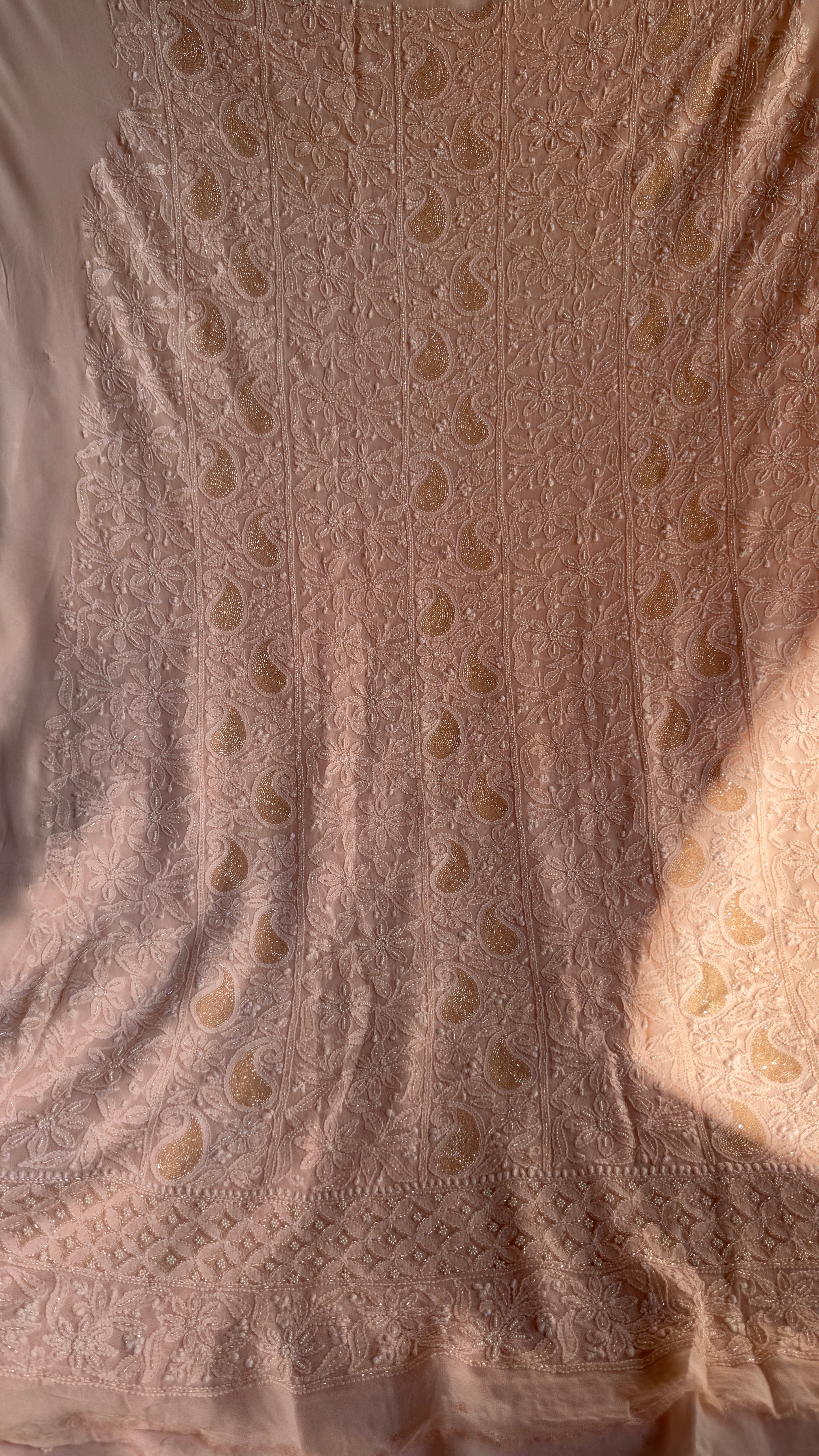Viscose Chikankari Length with Dupatta - Peach