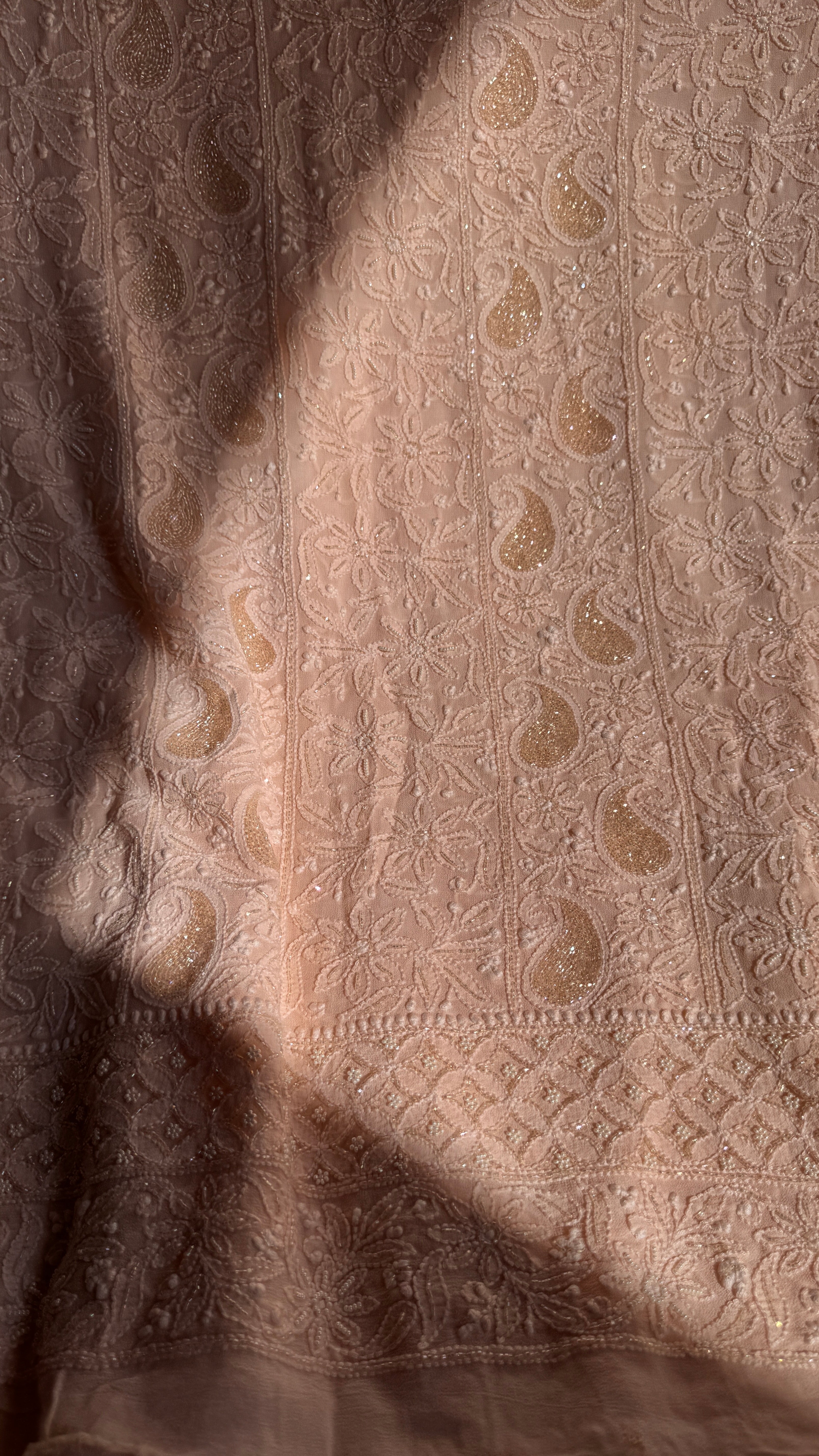 Viscose Chikankari Length with Dupatta - Peach