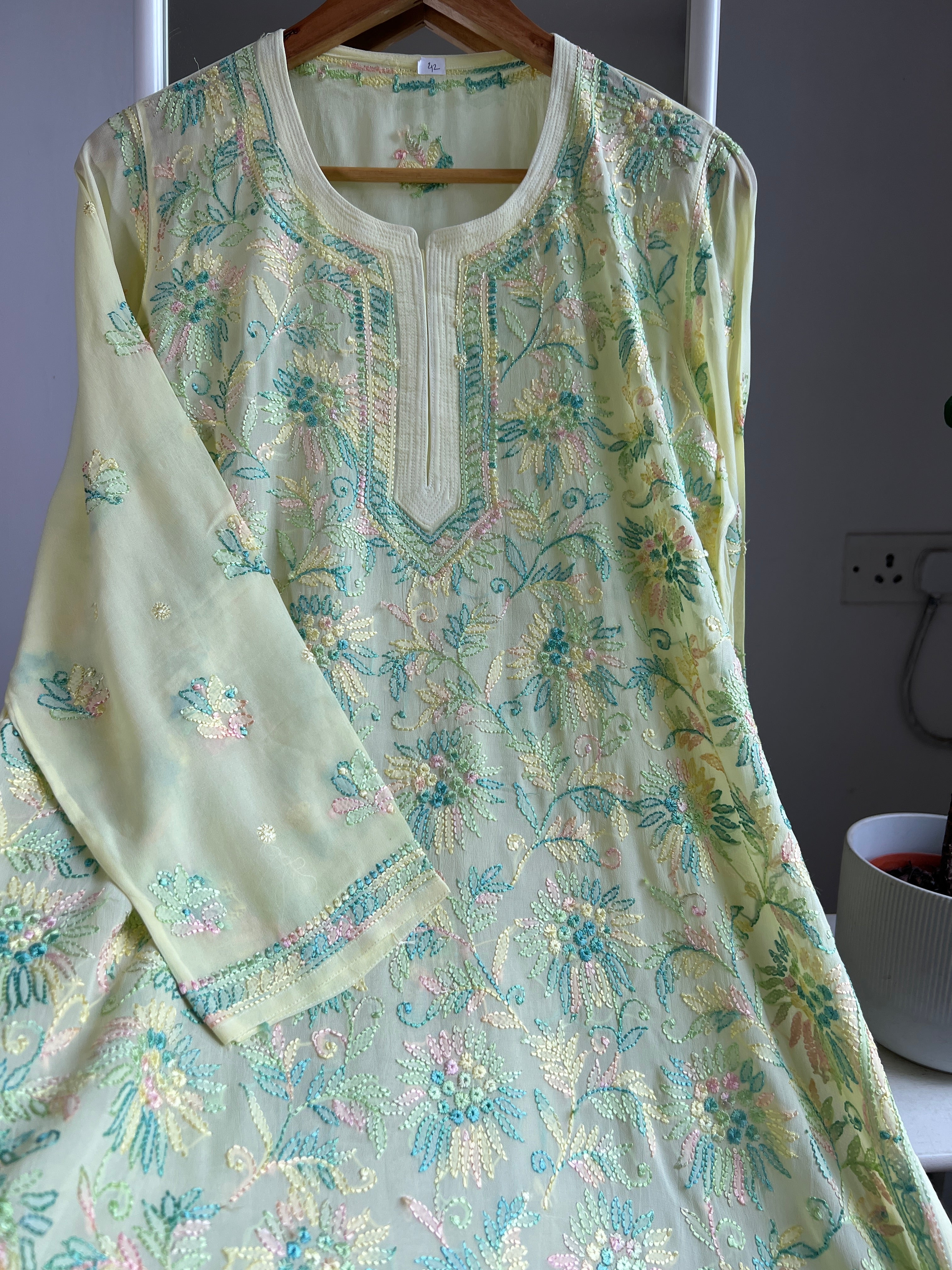 Chikankari Viscose Georgette short Top in Lemon Yellow  Multi Thread ARIAA CHIKANKARI 