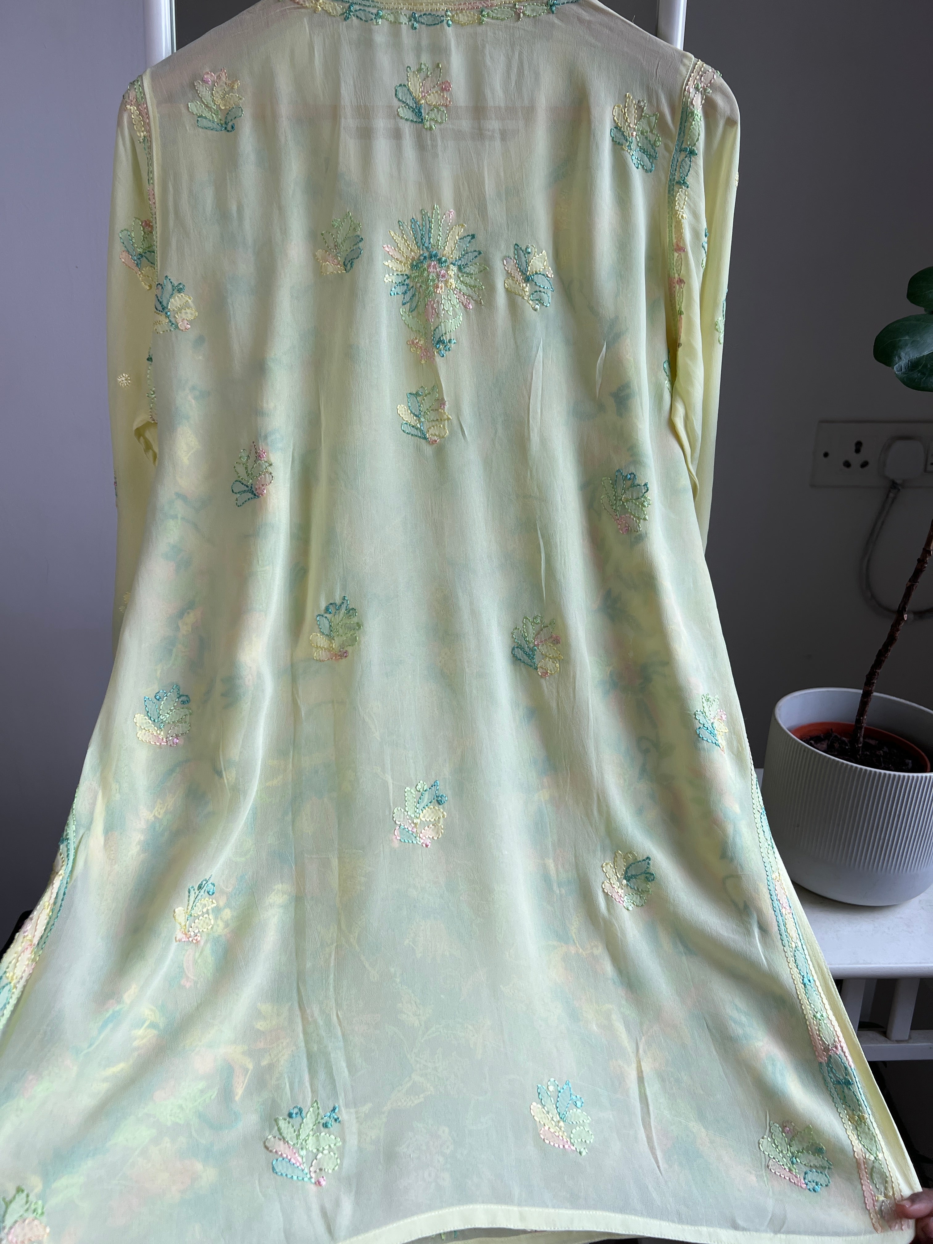 Chikankari Viscose Georgette short Top in Lemon Yellow  Multi Thread ARIAA CHIKANKARI 