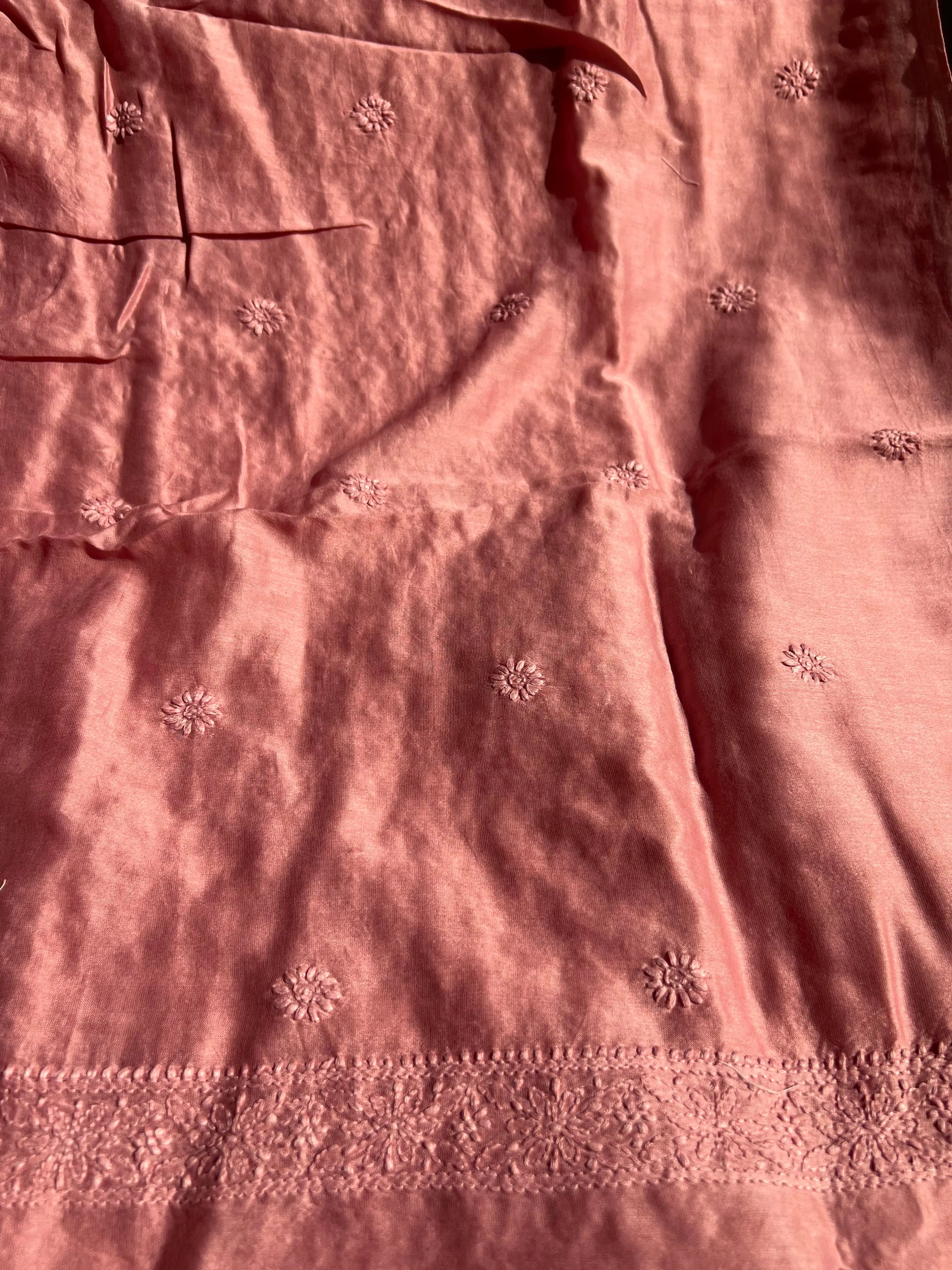 Chanderi Chikankari Kurta Length - Mens- Rosewood ARIAA CHIKANKARI 