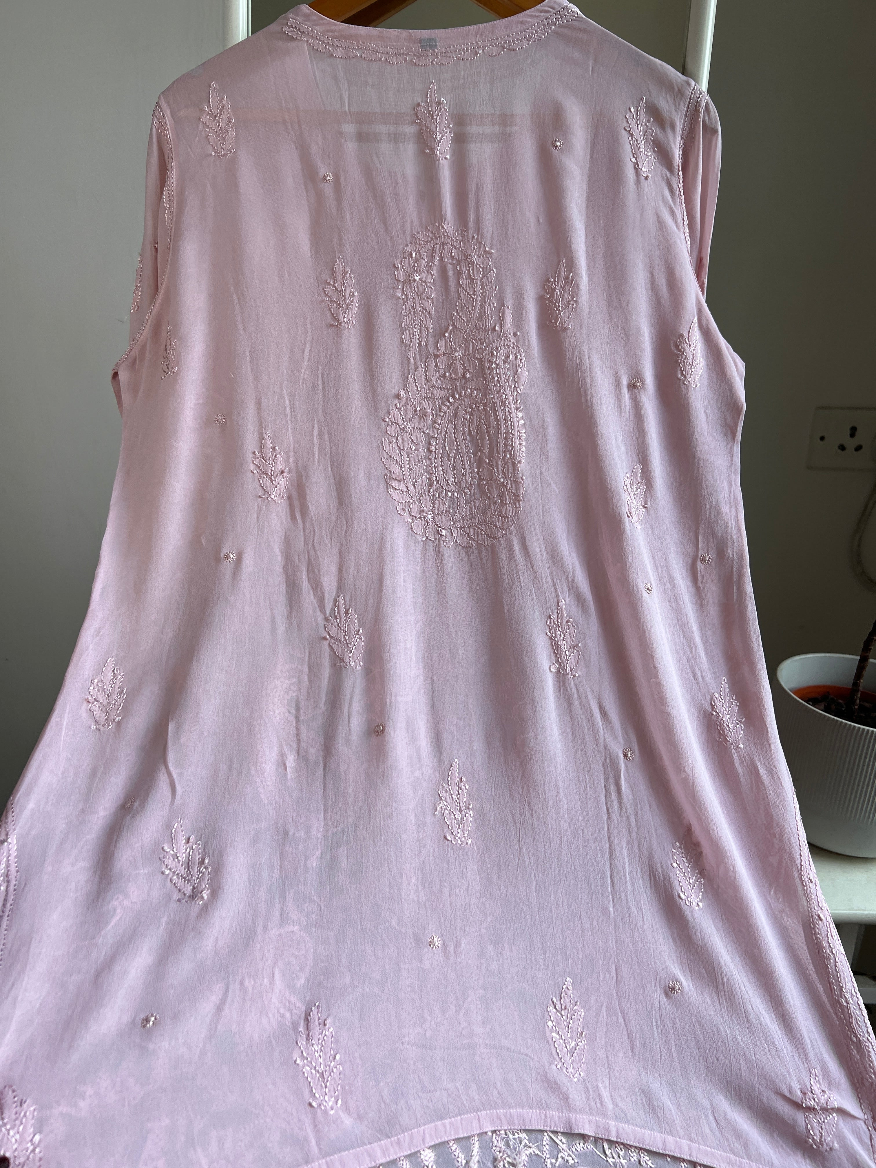 Chikankari Viscose Georgette short Top in Pale pink ARIAA CHIKANKARI 