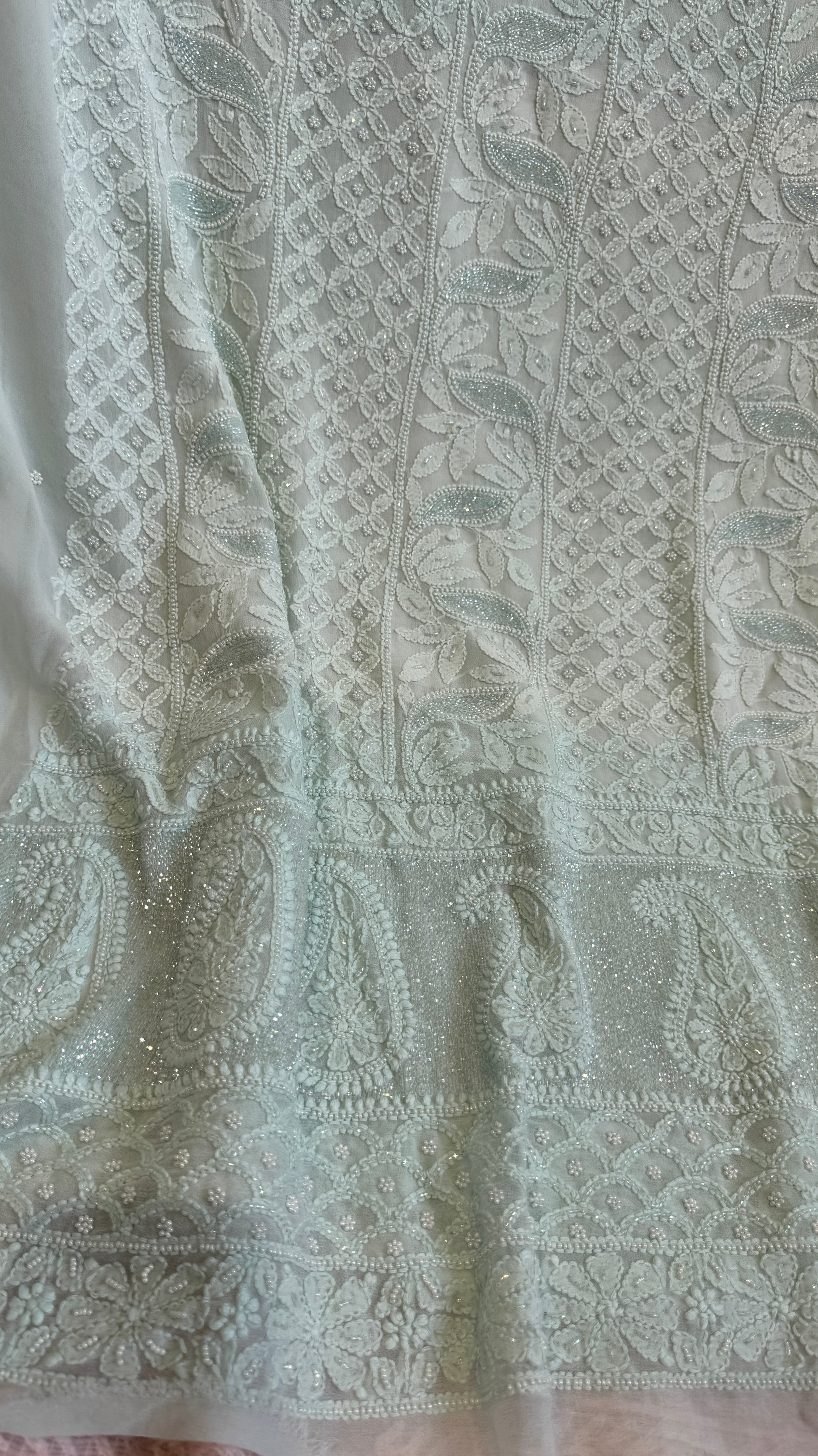 Viscose Chikankari Length with Dupatta - Cyan Green