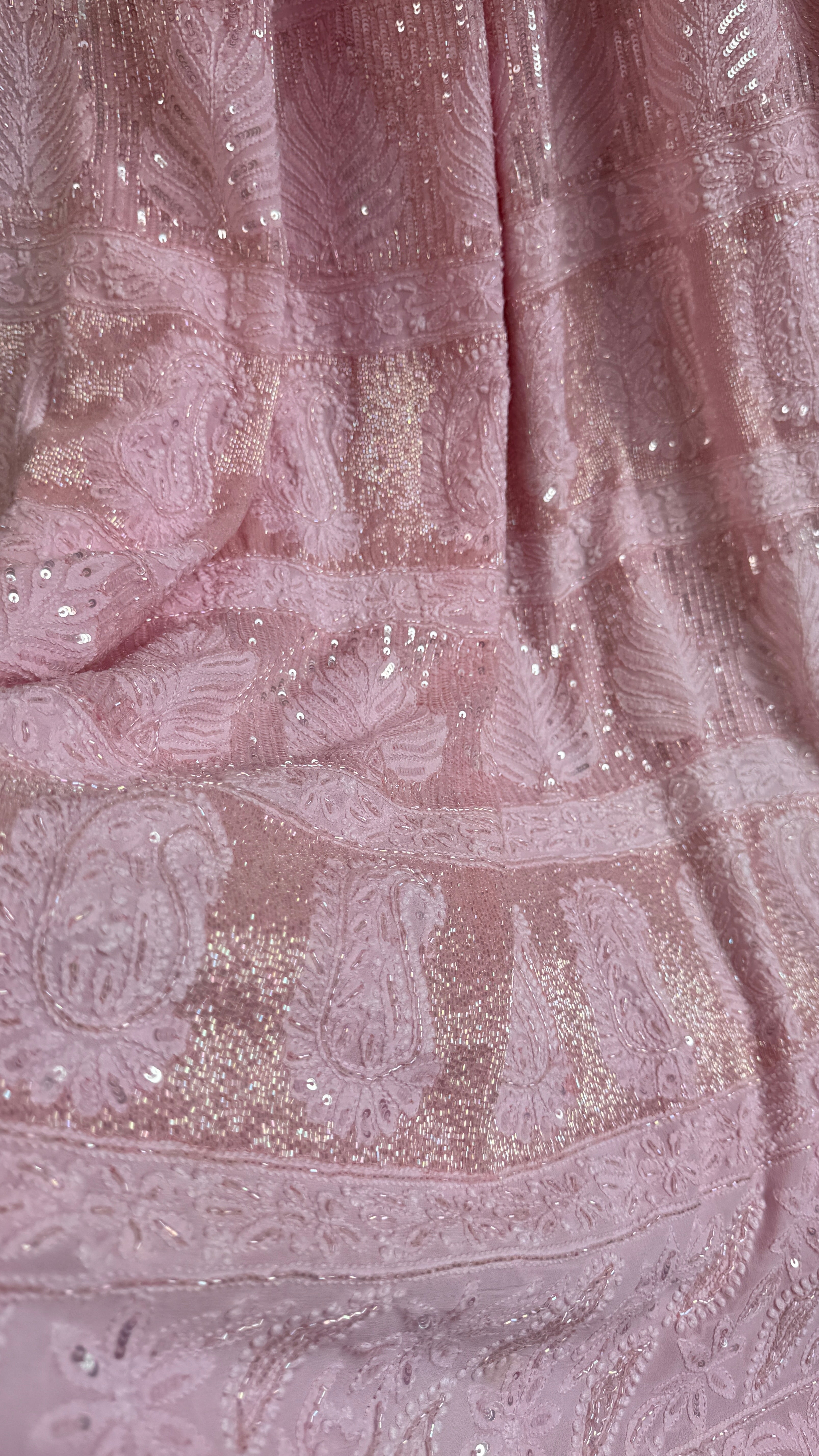 Viscose Chikankari saree with Pearl embellishments - Pink