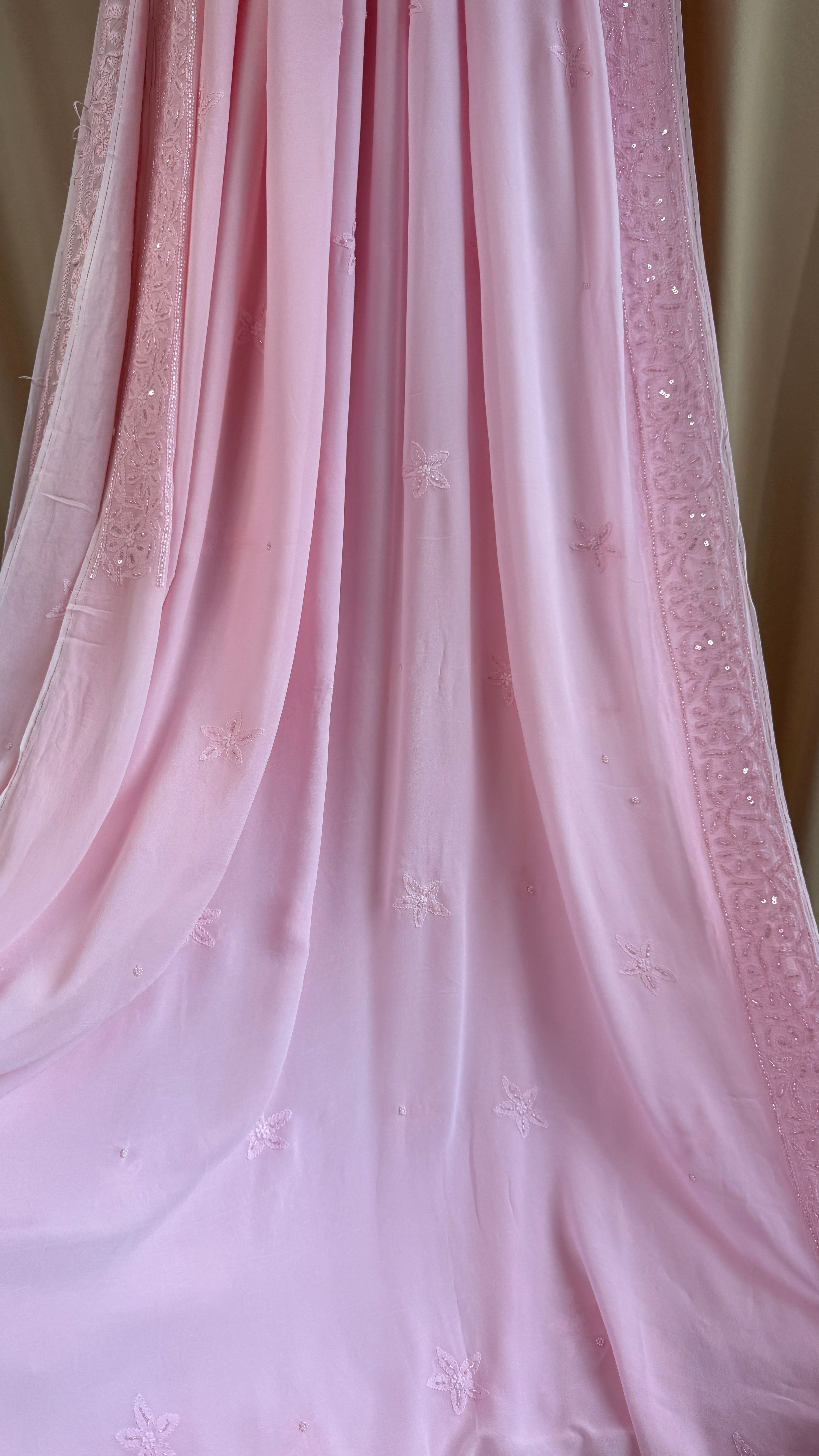 Viscose Chikankari saree with Pearl embellishments - Pink