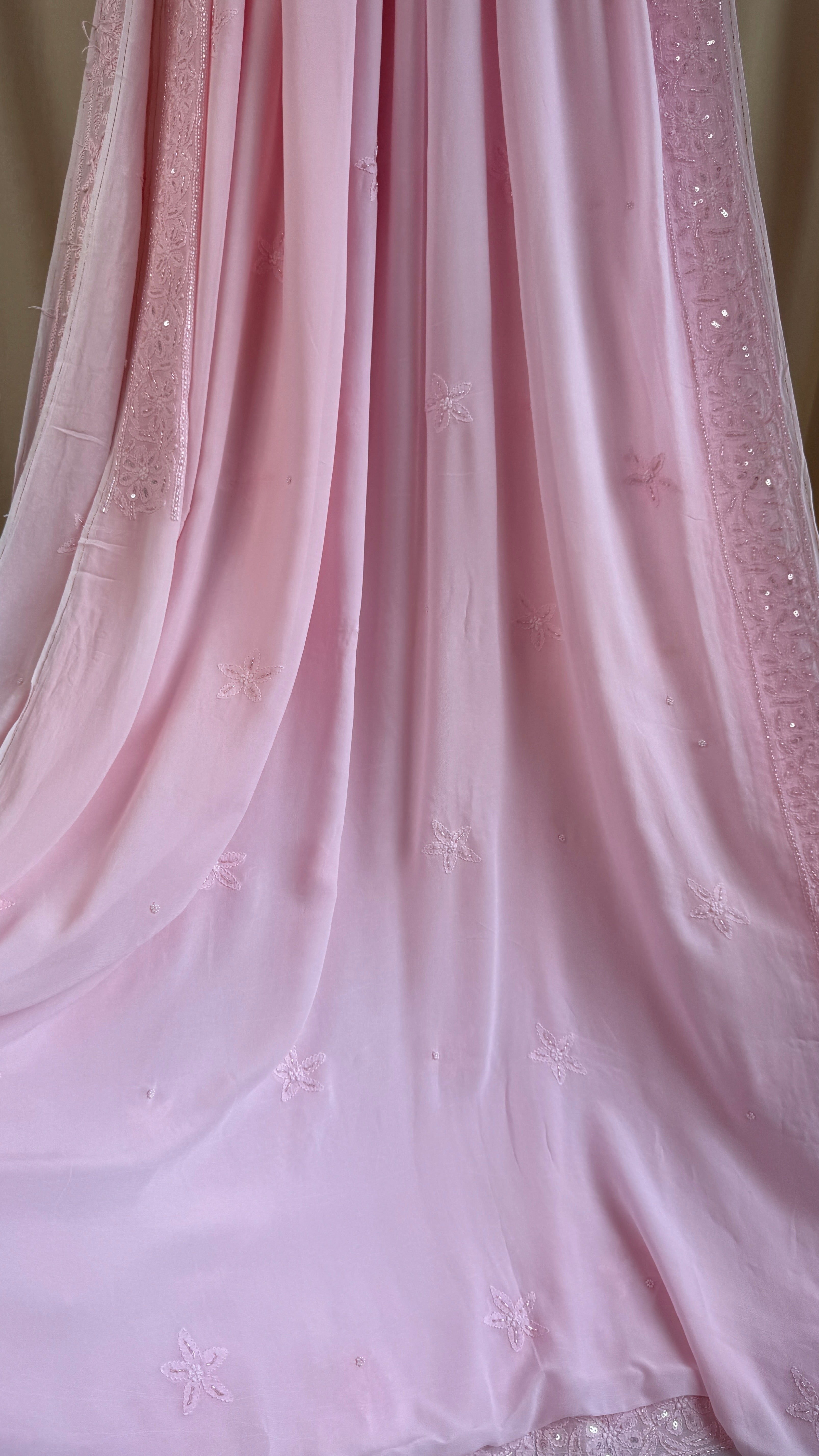 Viscose Chikankari saree with Pearl embellishments - Pink