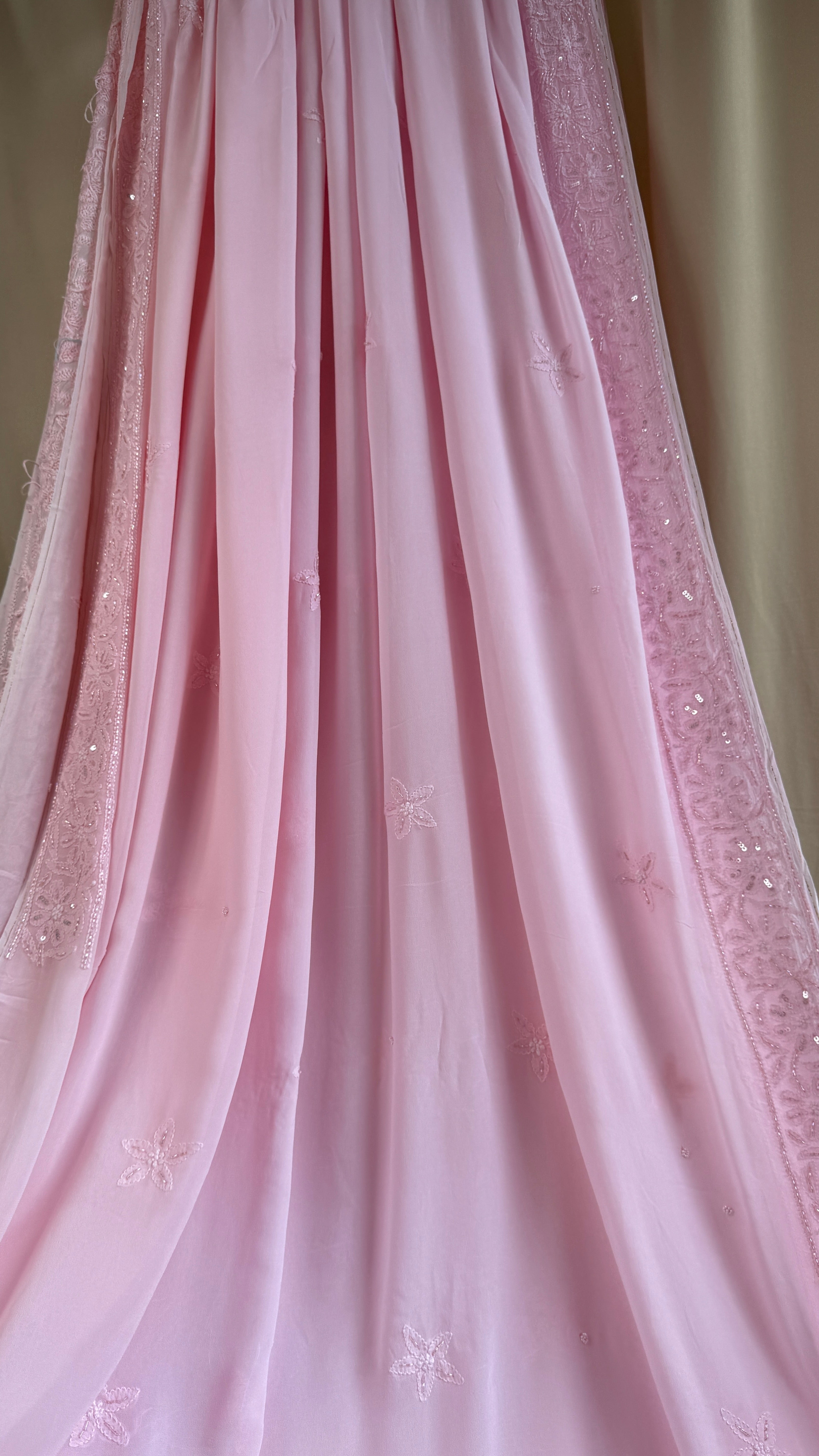 Viscose Chikankari saree with Pearl embellishments - Pink