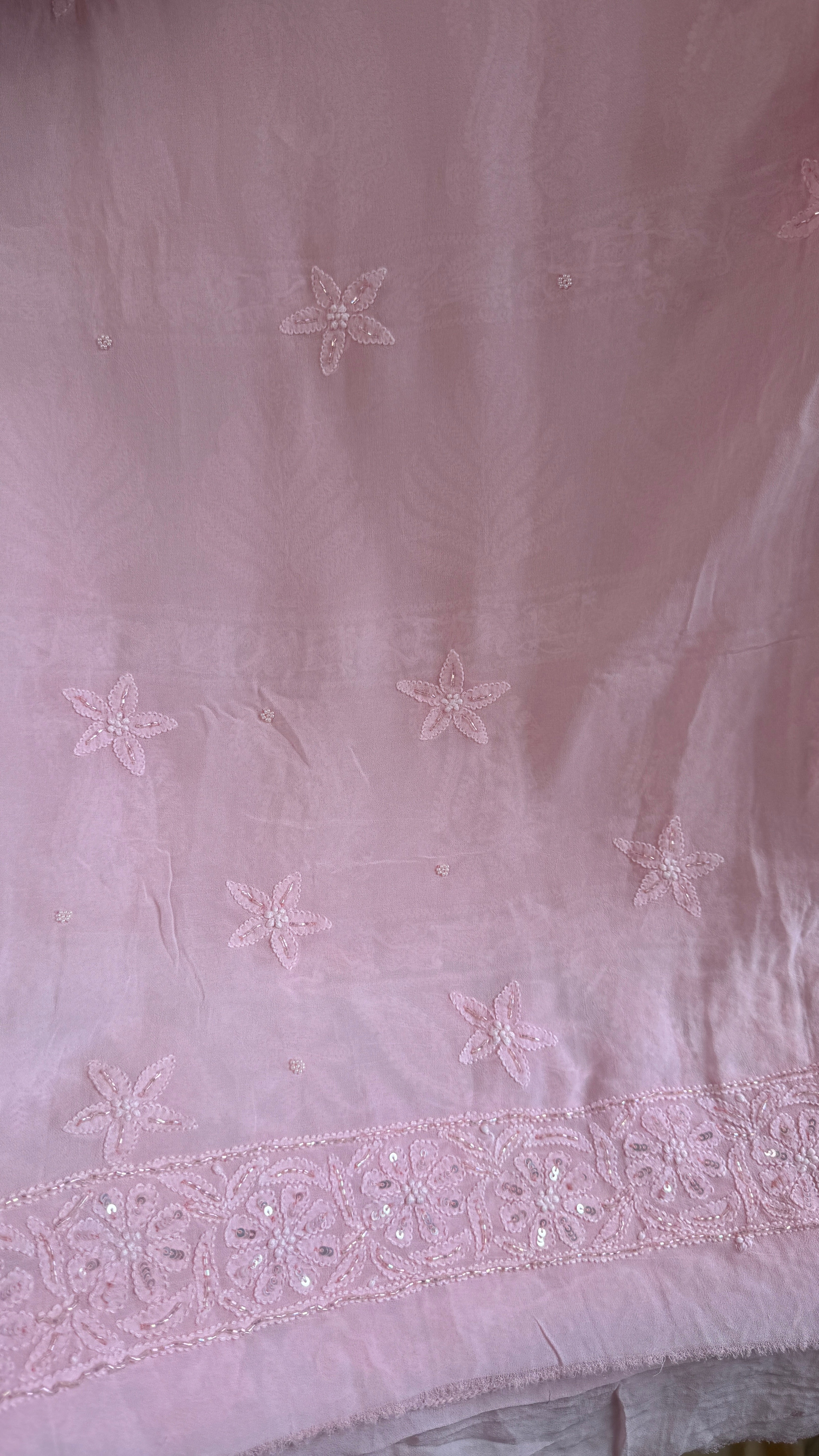Viscose Chikankari saree with Pearl embellishments - Pink