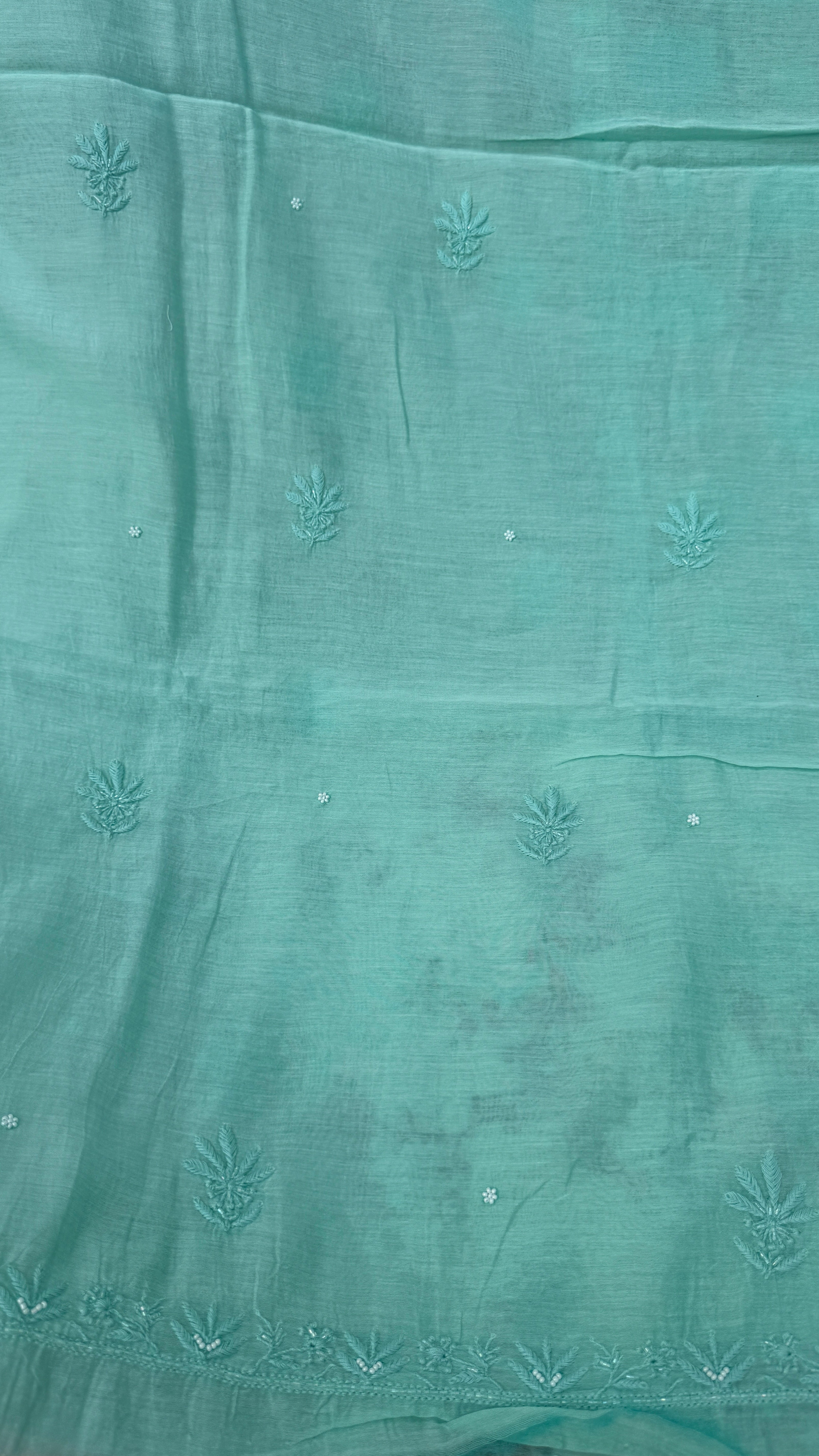 Mul Chanderi Chikankari - Heavy Unstitched Set - Green