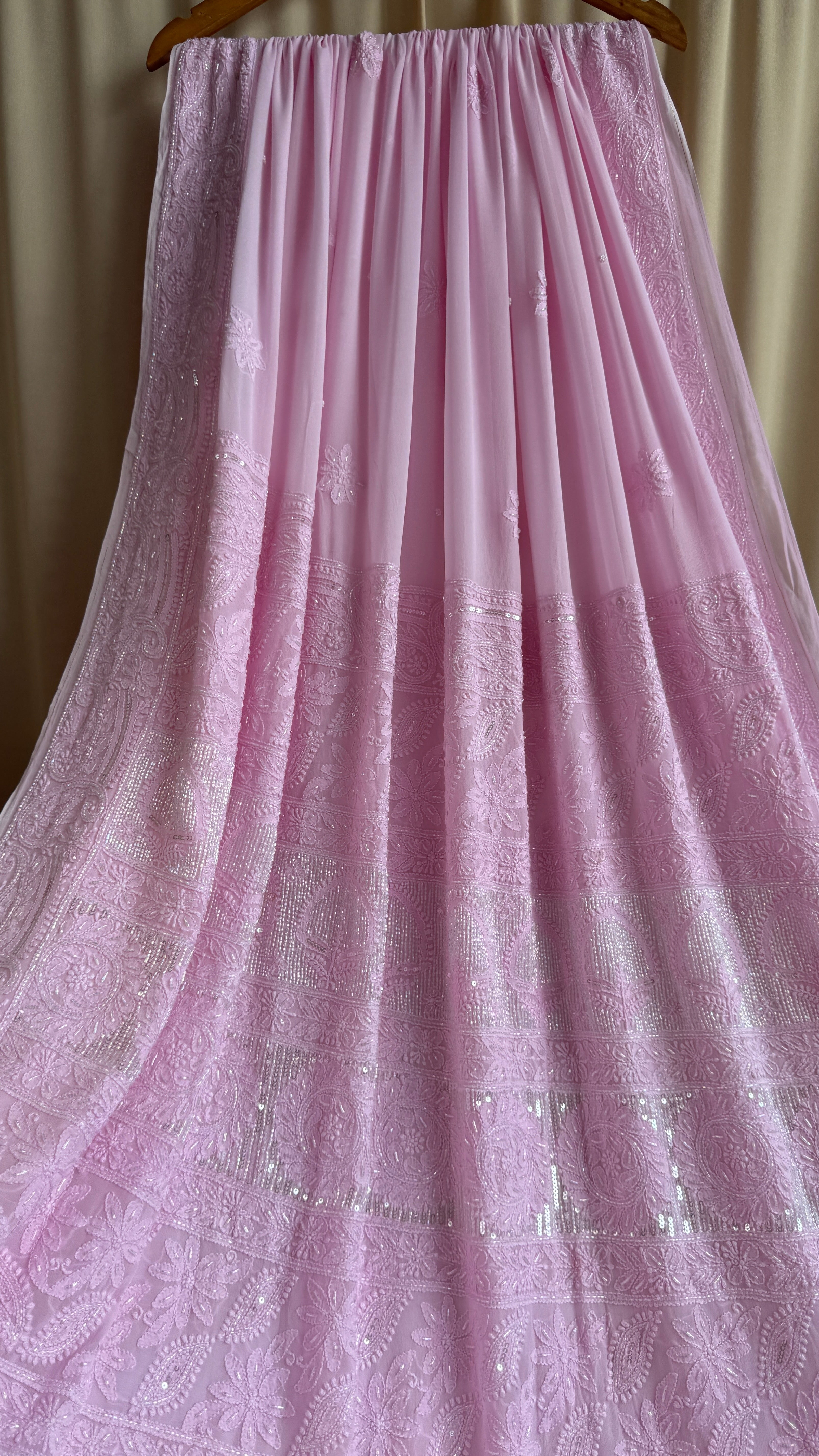 Viscose Chikankari saree with Pearl embellishments - Pink