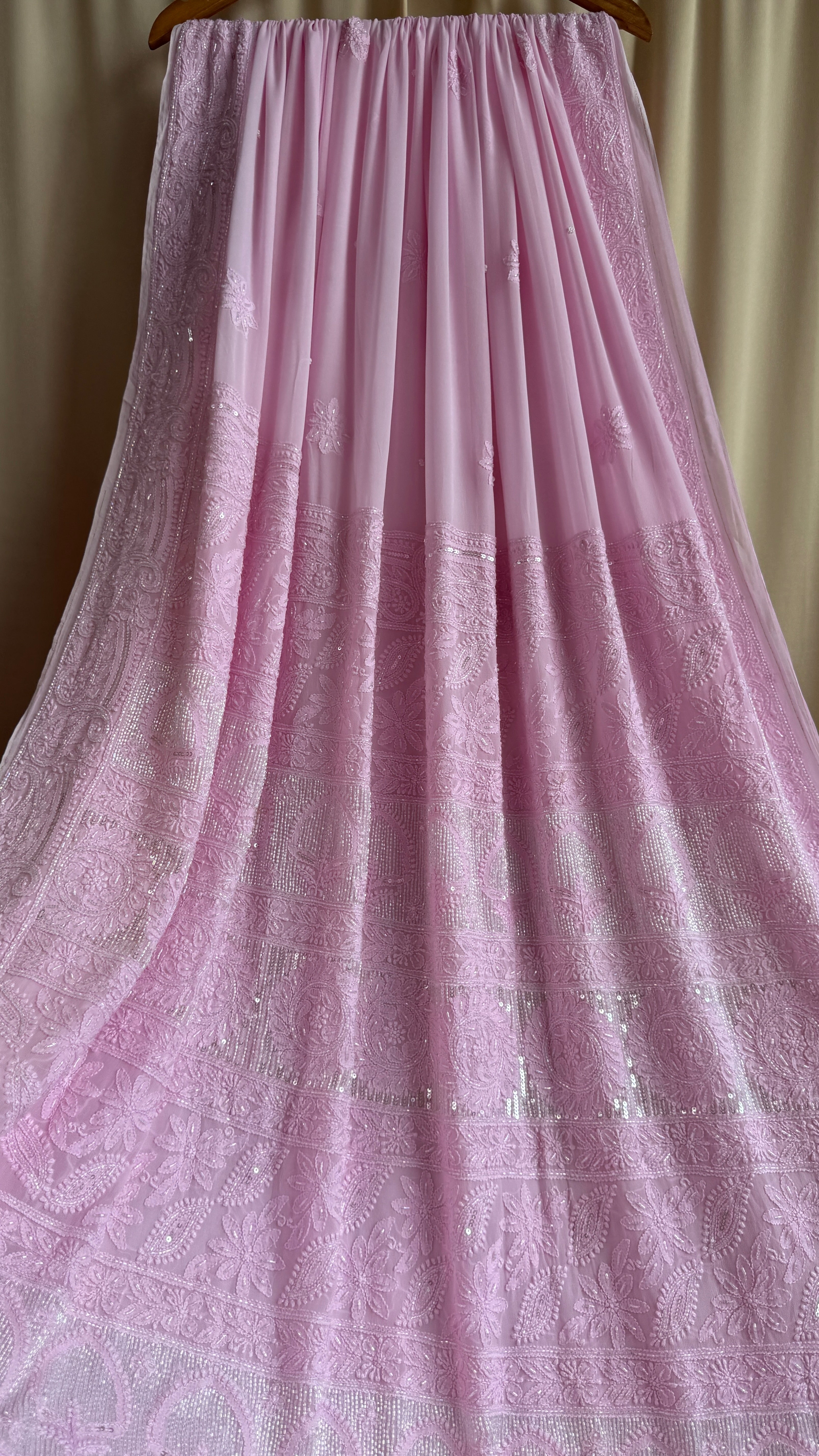 Viscose Chikankari saree with Pearl embellishments - Pink