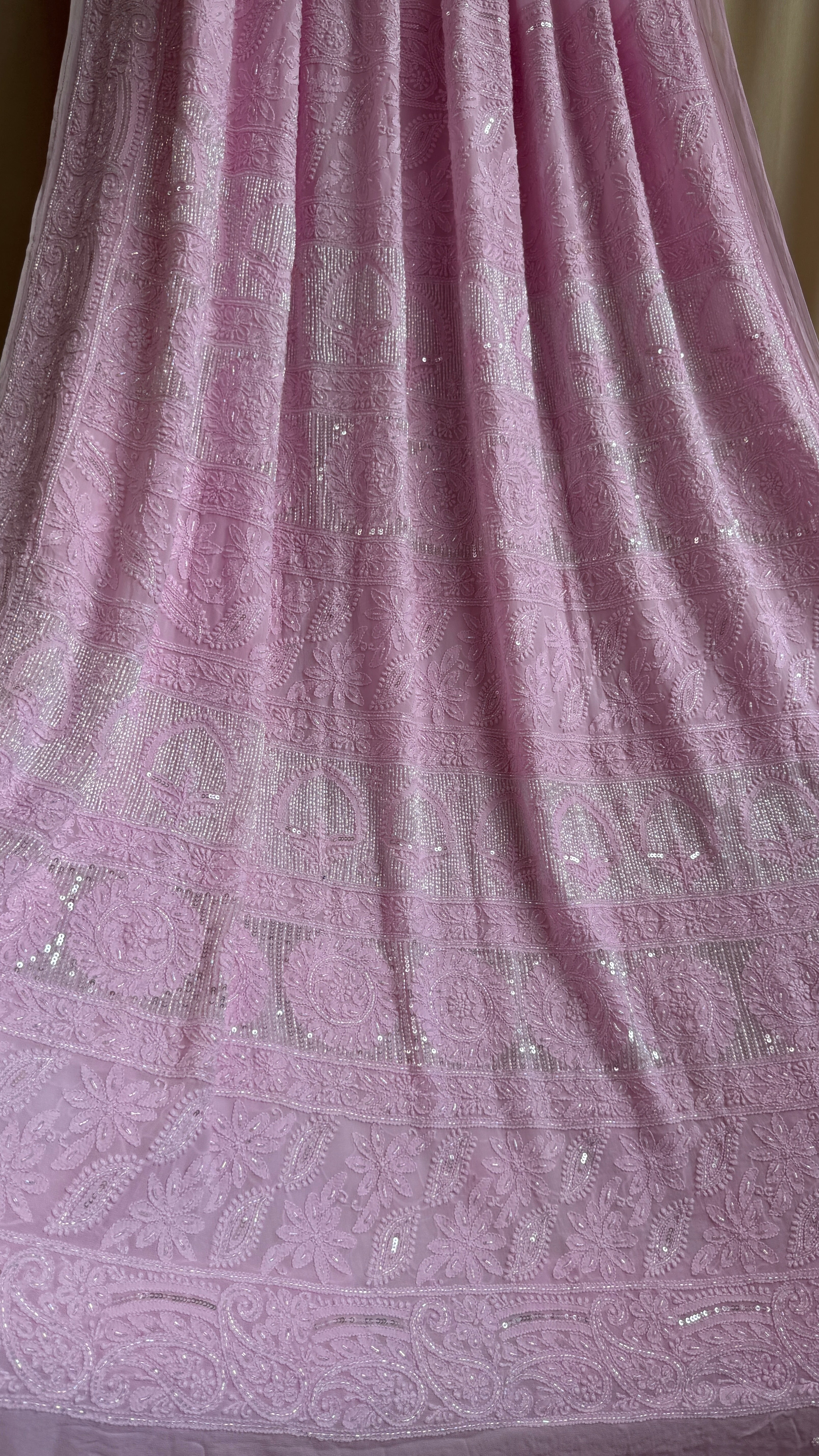 Viscose Chikankari saree with Pearl embellishments - Pink