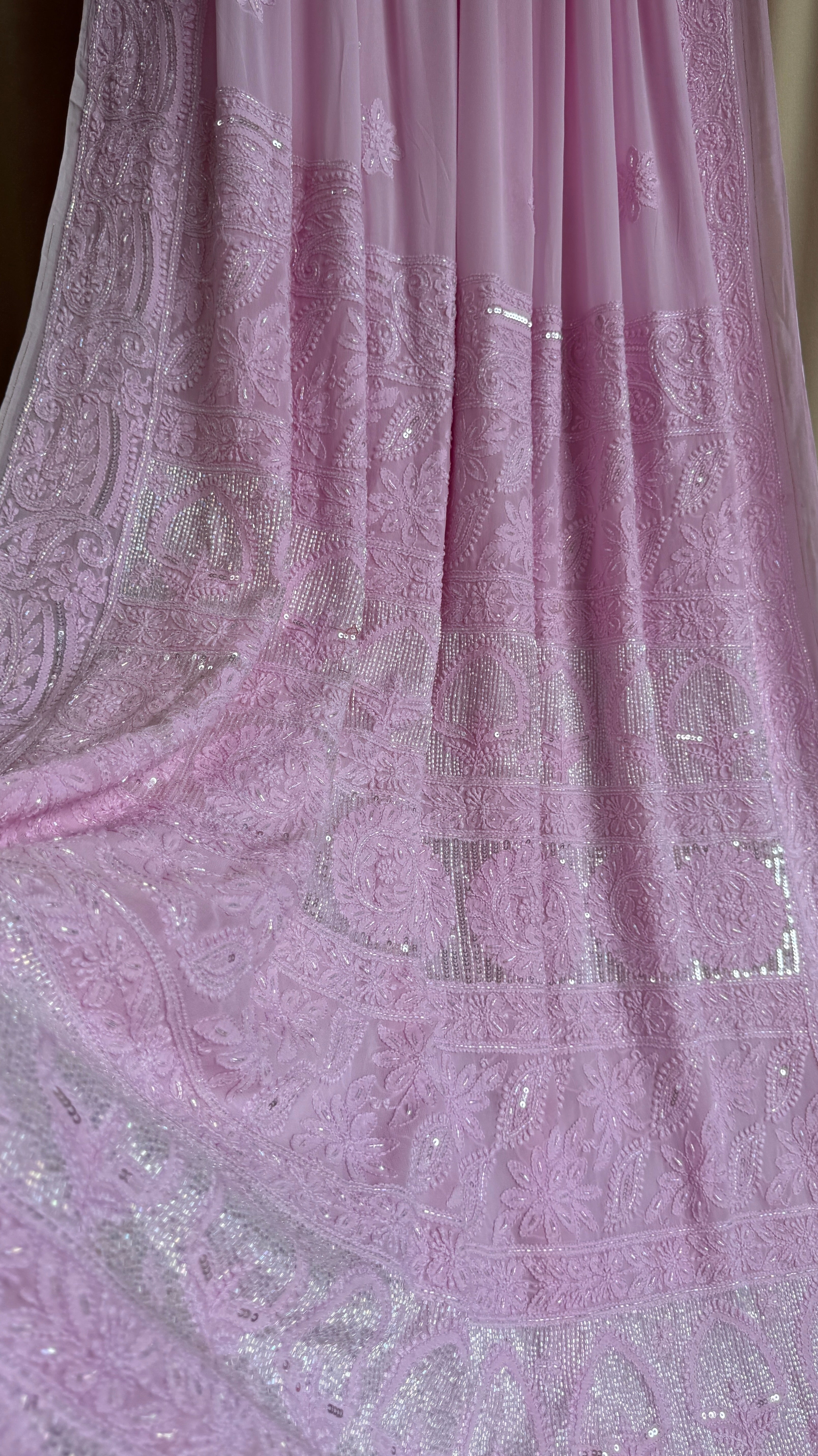 Viscose Chikankari saree with Pearl embellishments - Pink