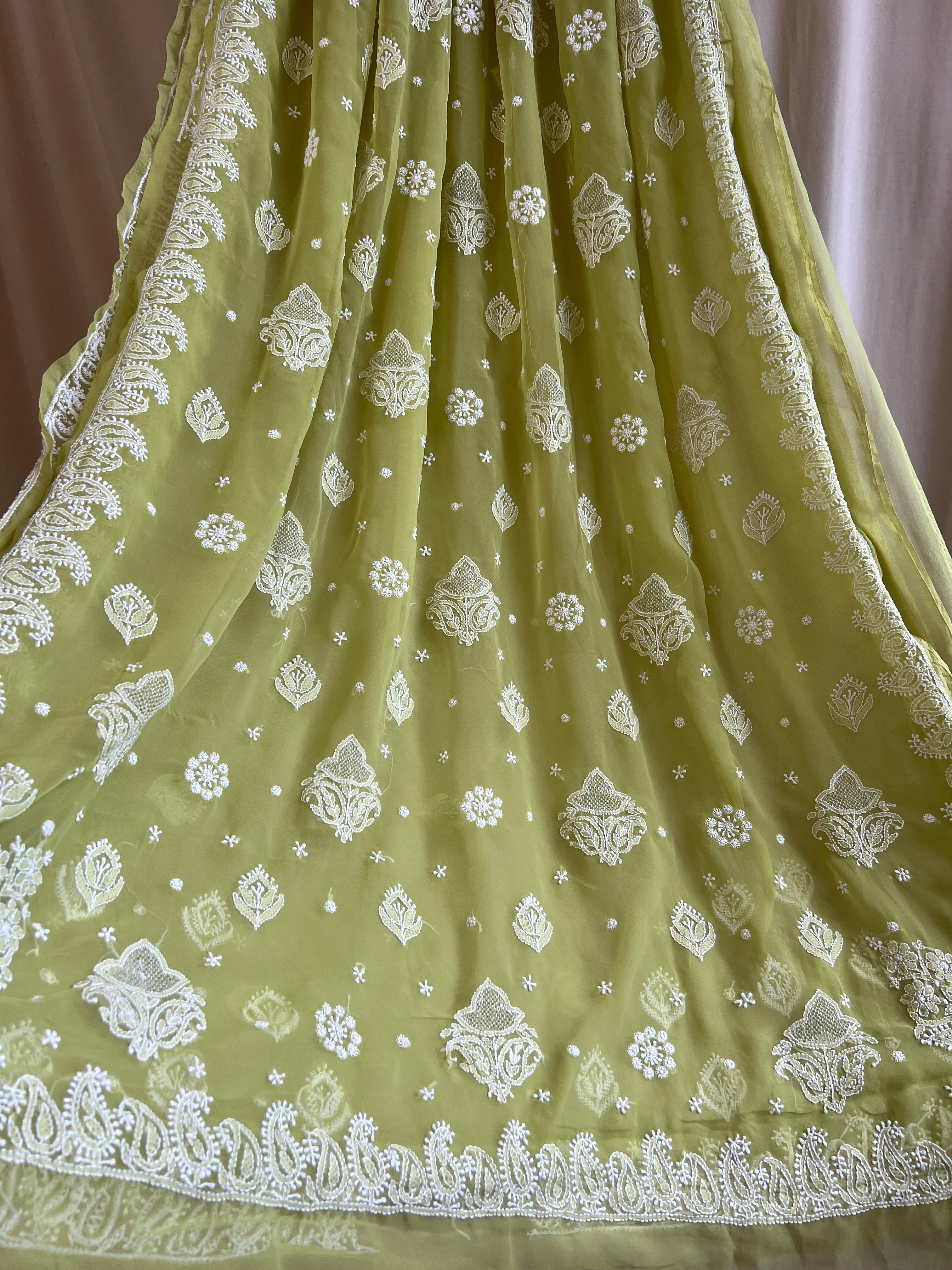 Georgette Chikankari saree in Green ARIAA CHIKANKARI 