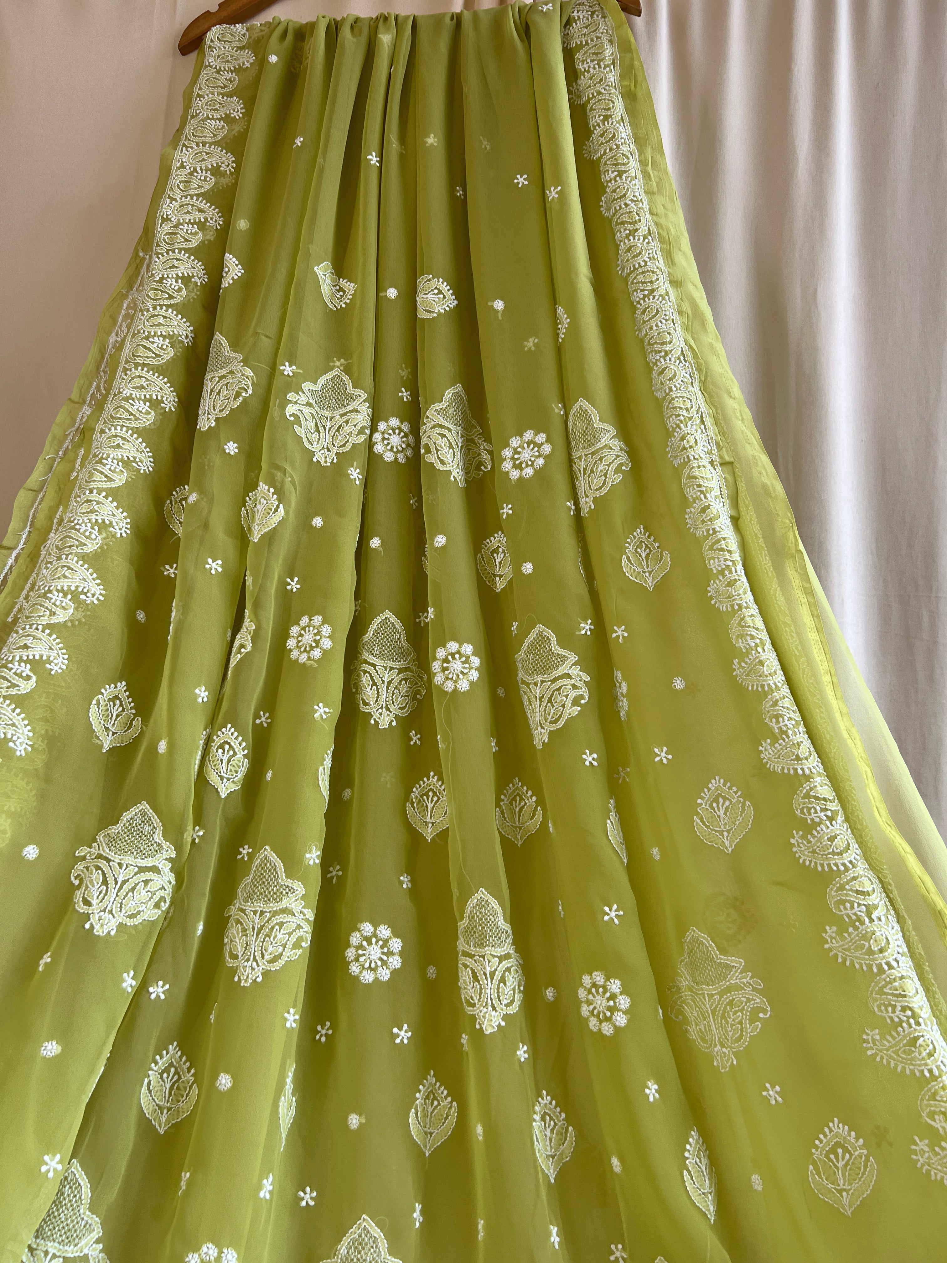 Georgette Chikankari saree in Green ARIAA CHIKANKARI 