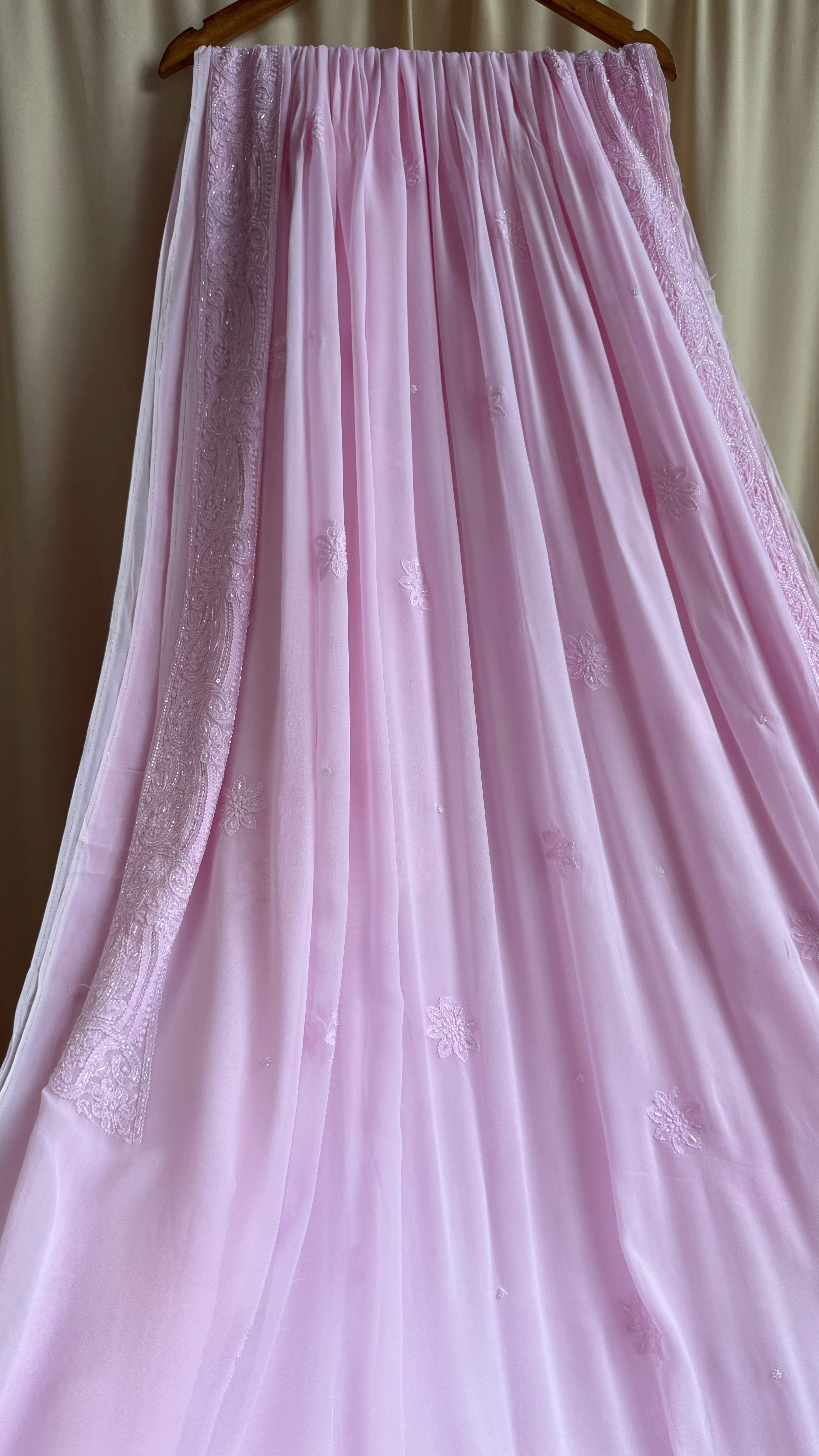 Viscose Chikankari saree with Pearl embellishments - Pink