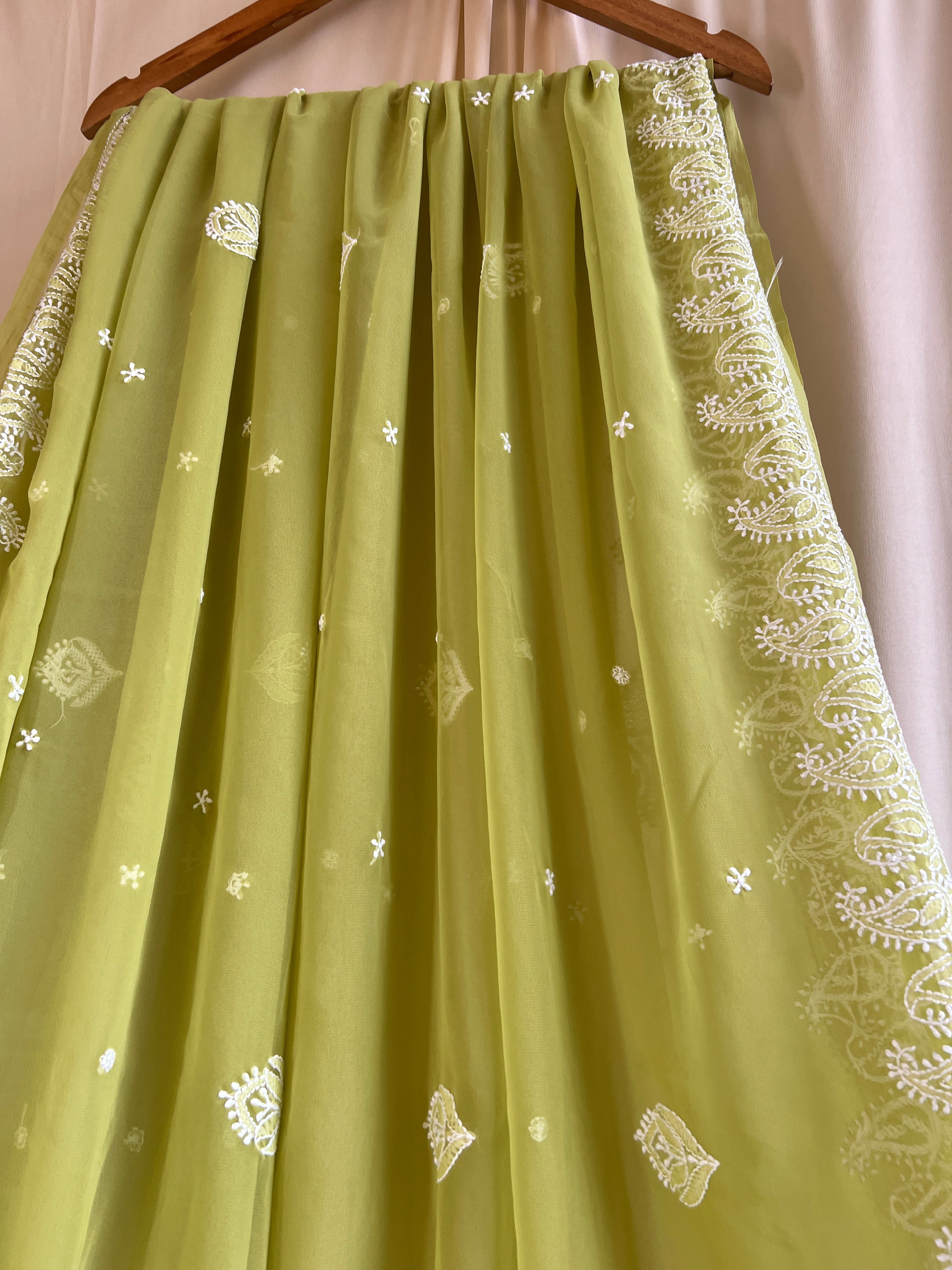 Georgette Chikankari saree in Green ARIAA CHIKANKARI 