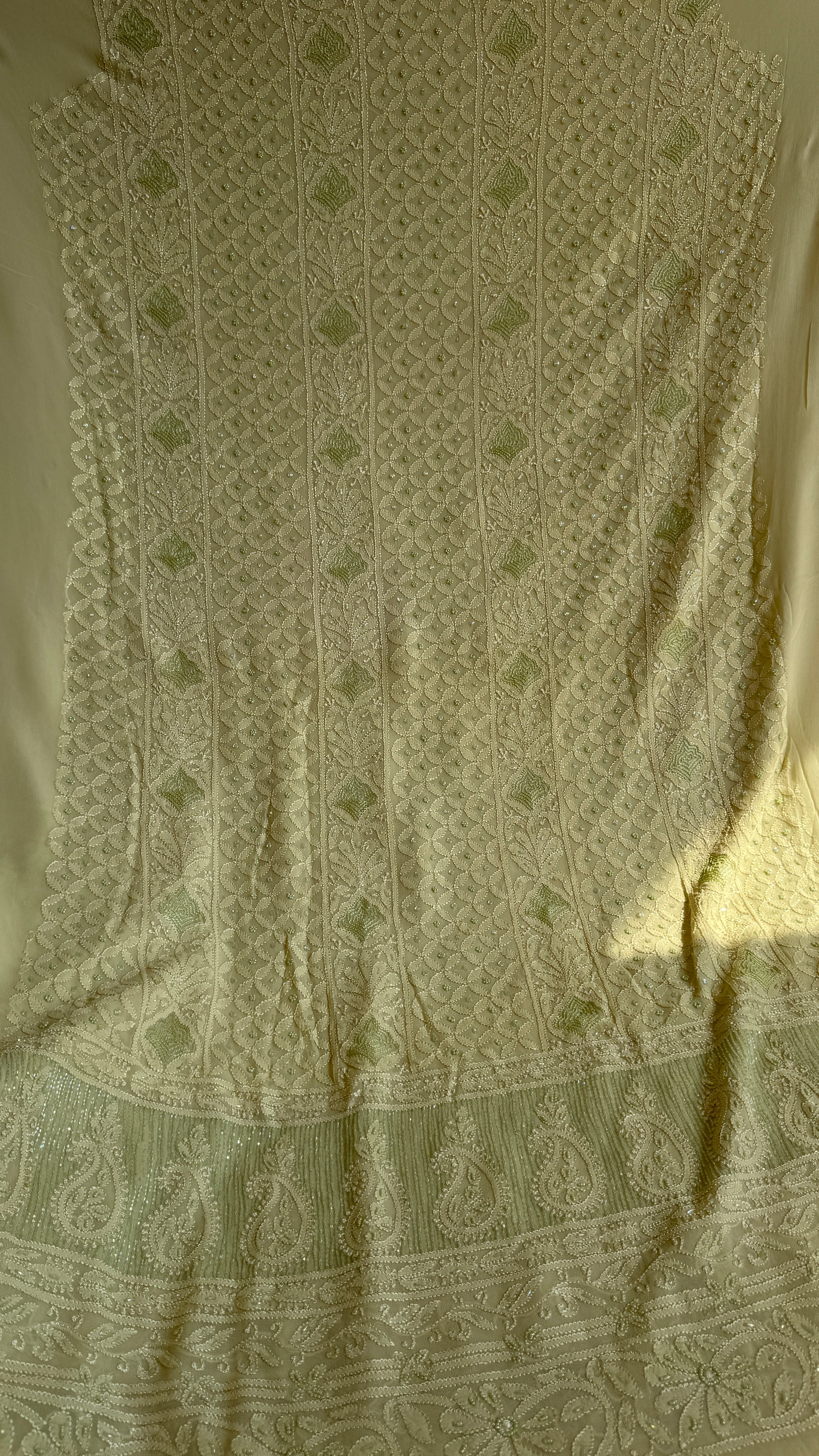 Viscose Chikankari Length with Dupatta - Sheen Green
