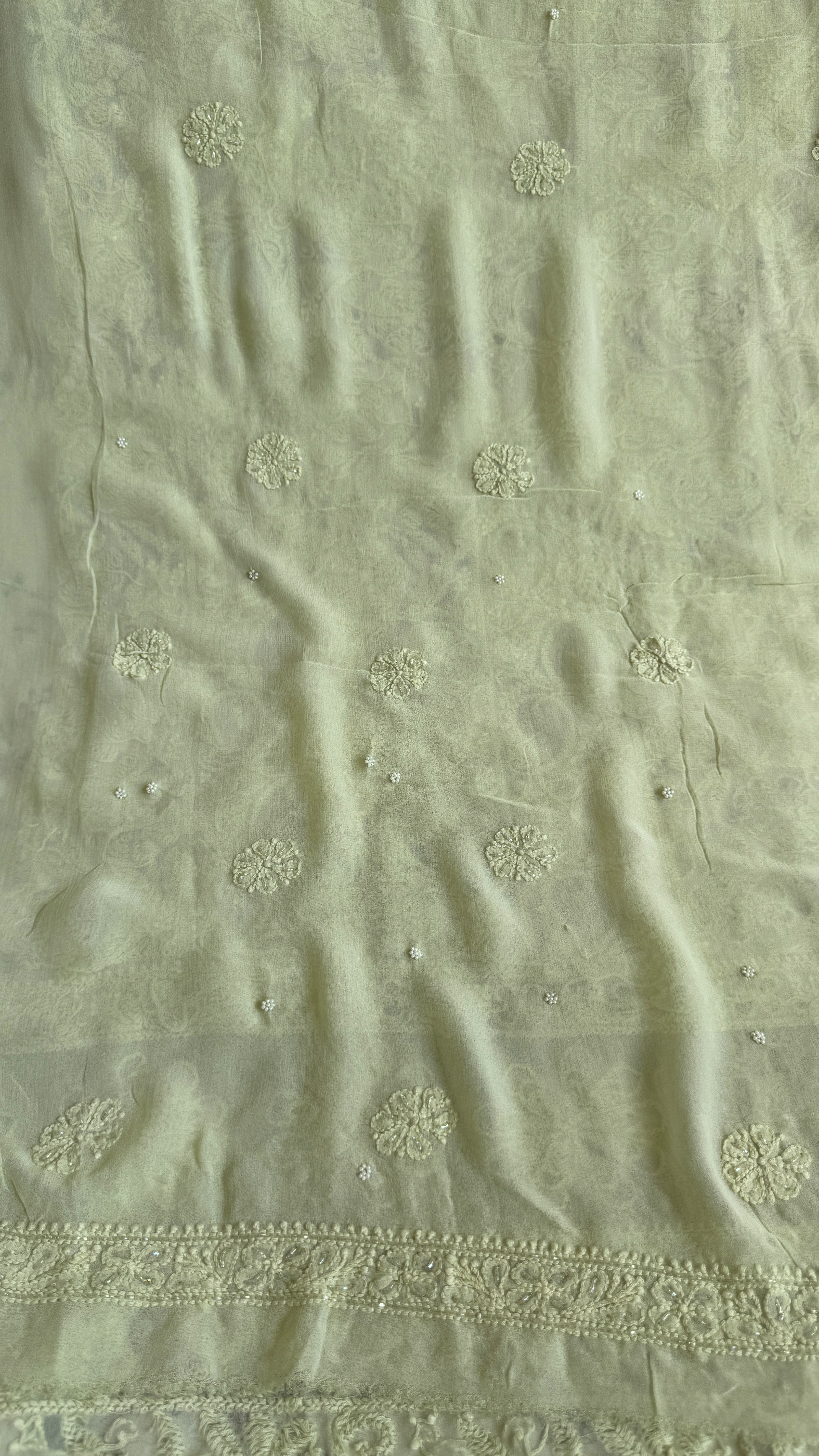 Viscose Chikankari Length with Dupatta - Sheen Green