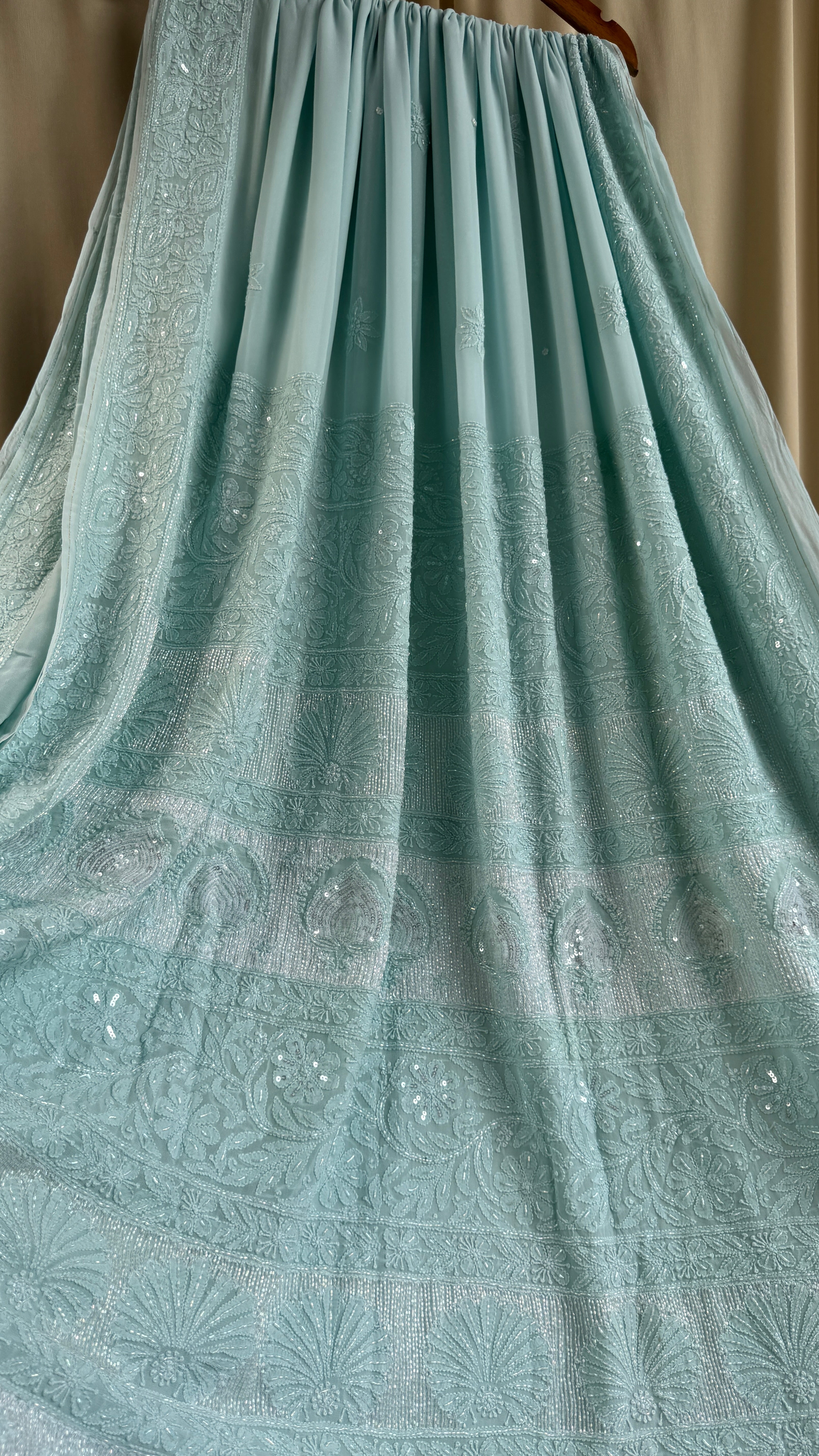 Viscose Chikankari saree with Pearl embellishments - Tiffany