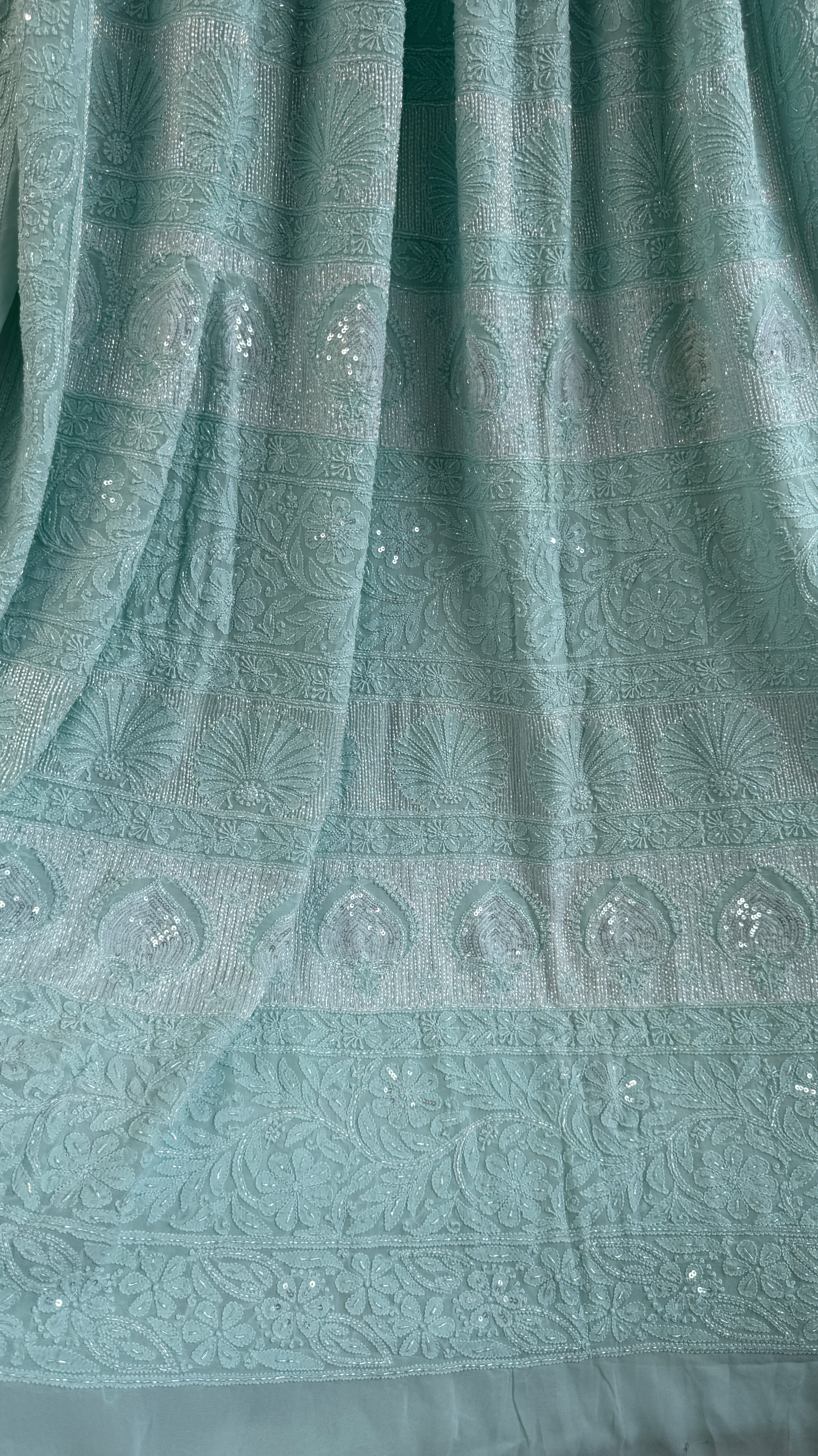 Viscose Chikankari saree with Pearl embellishments - Tiffany