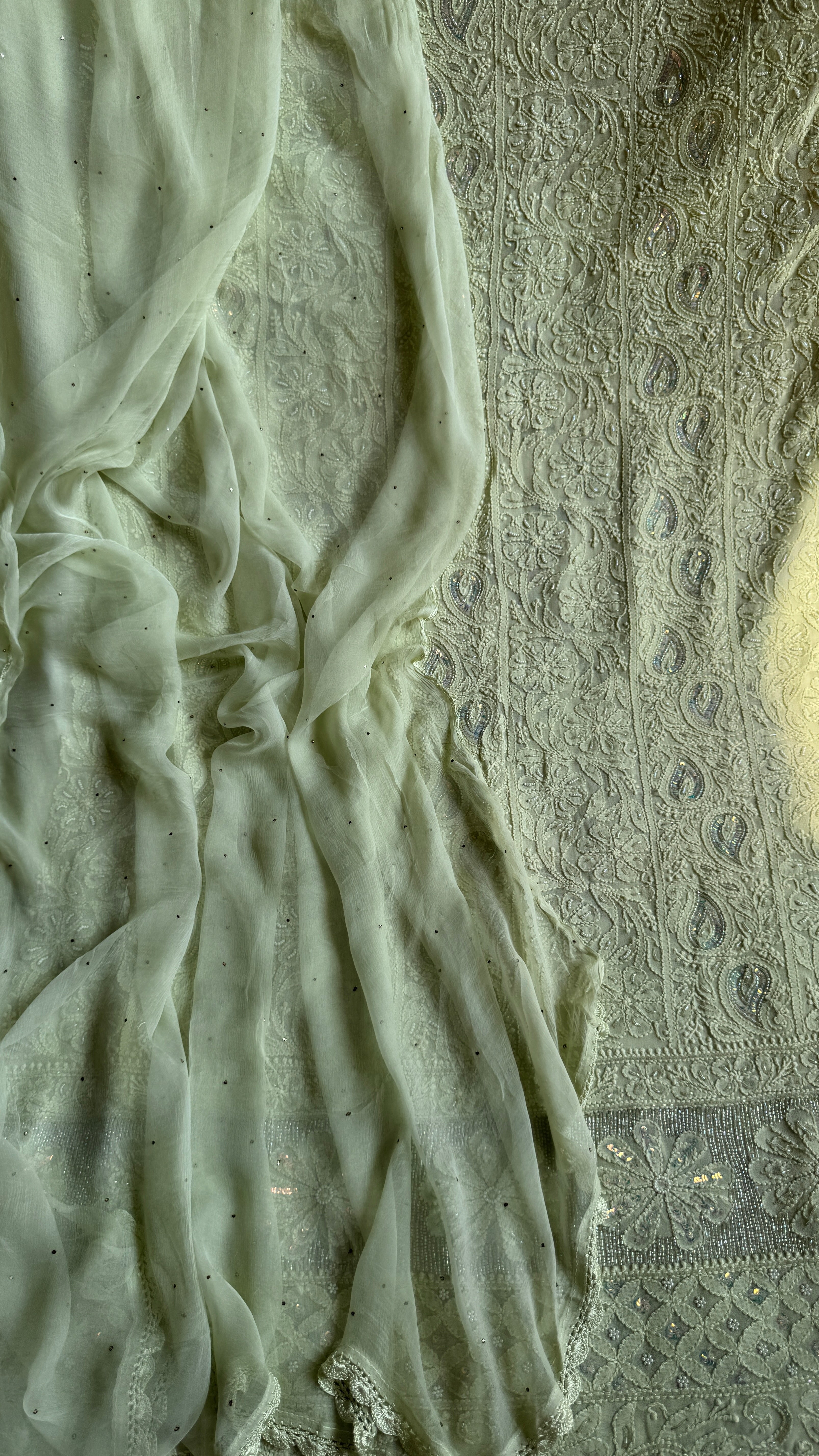 Viscose Chikankari Length with Dupatta - Sheen Green