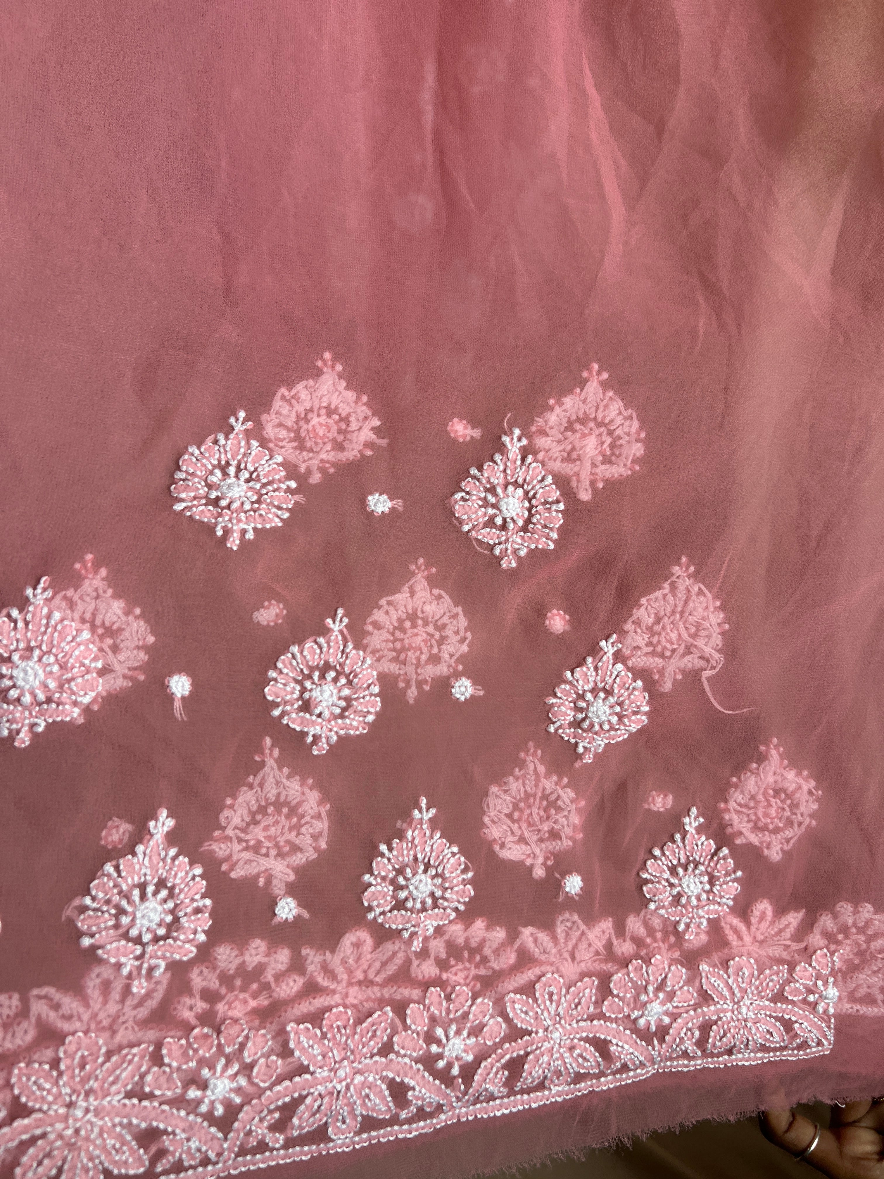 Georgette Chikankari saree in Carrot Pink ARIAA CHIKANKARI 