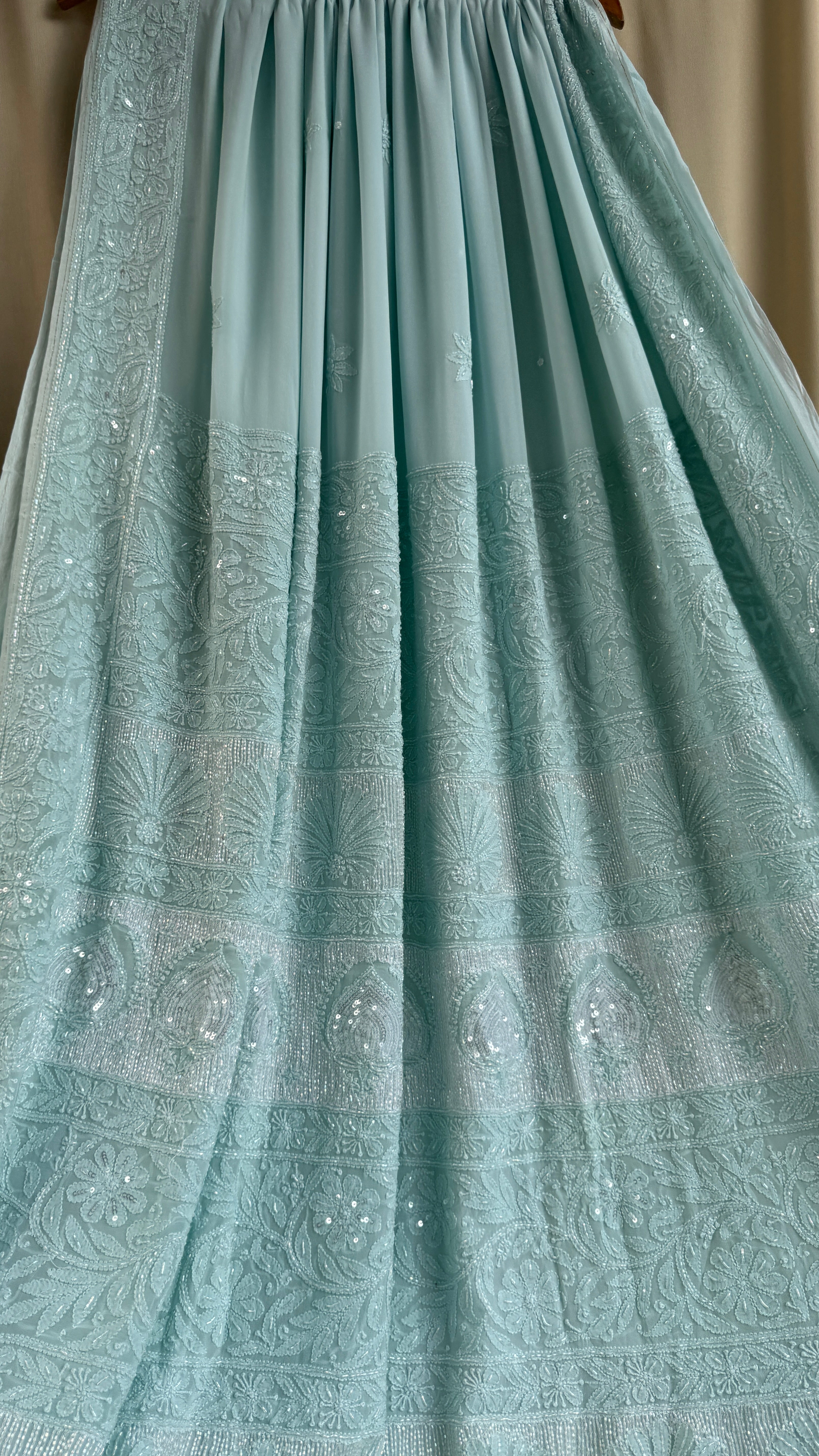 Viscose Chikankari saree with Pearl embellishments - Tiffany
