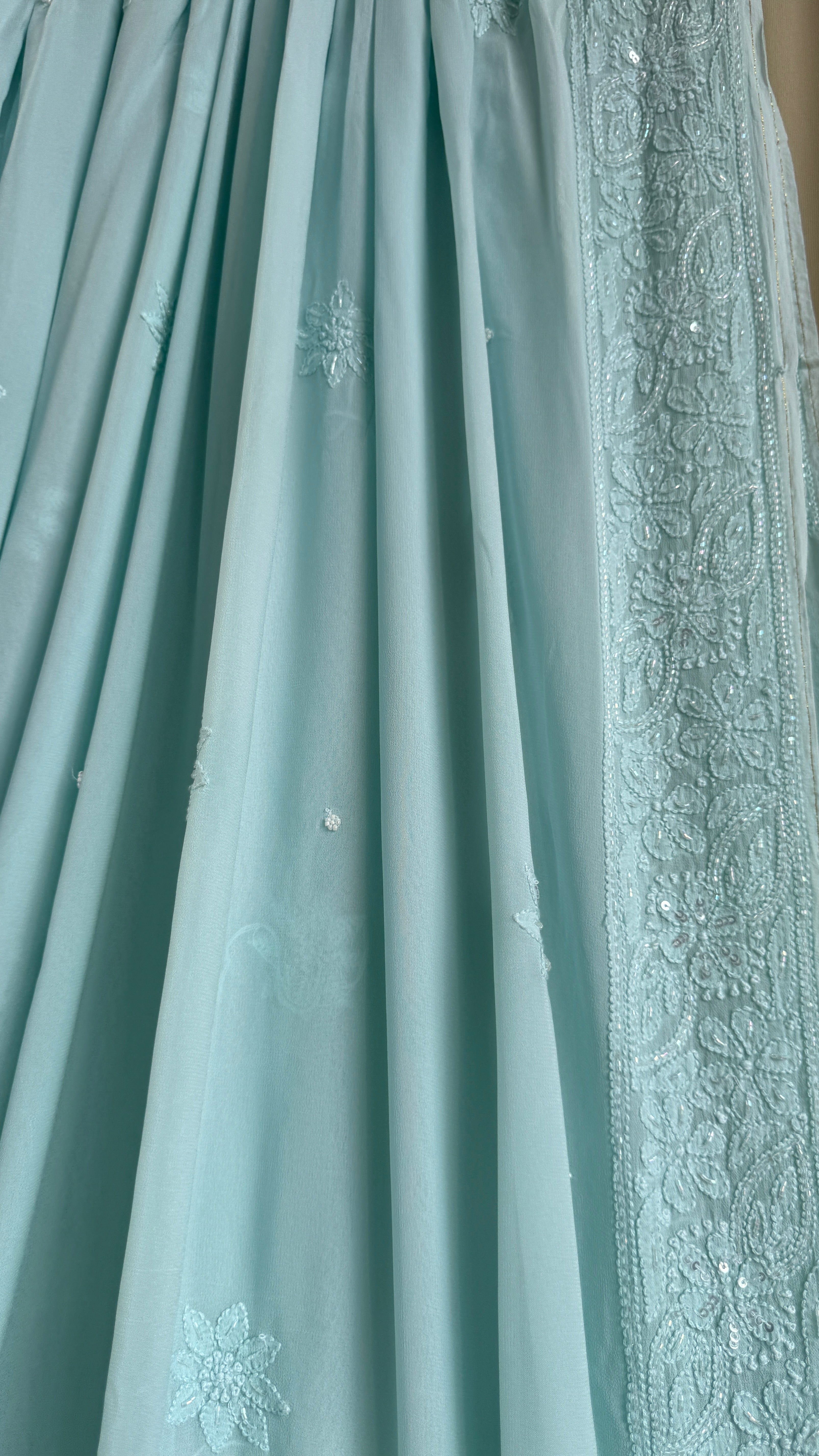 Viscose Chikankari saree with Pearl embellishments - Tiffany